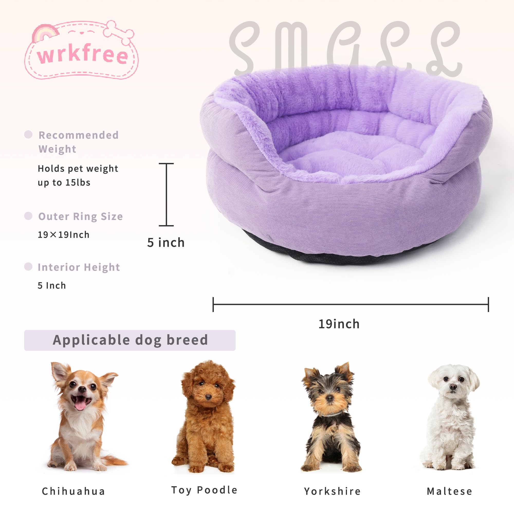 Dog Bed For Small Dogs Machine Washable Sleeping Sofa Non-Slip Bottom Soft Puppy Bed Orthopedic 19 Inch