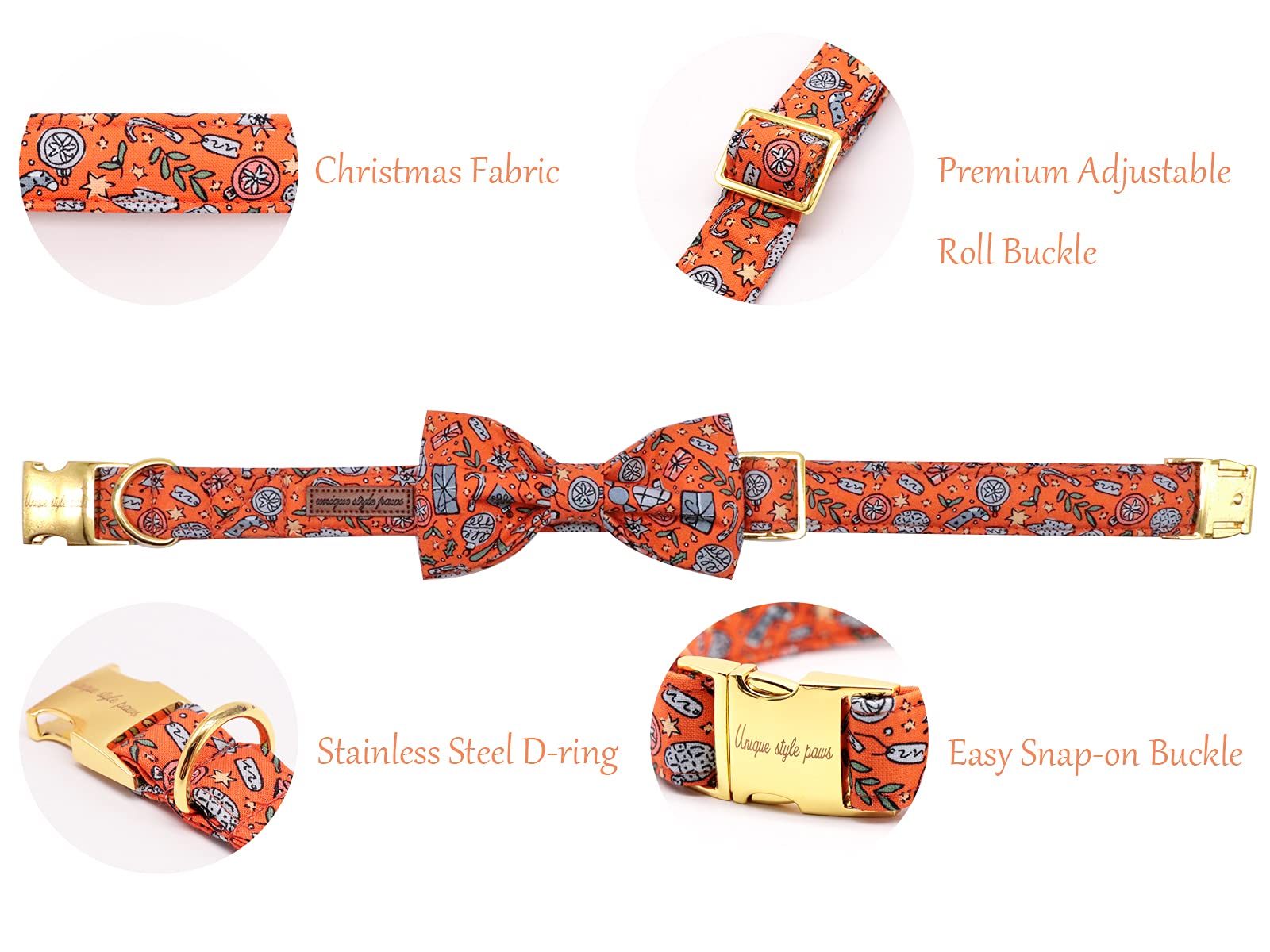 Unique Style Paws Christmas Dog Collar With Bow, Puppy Collar Pet Gift Adjustable Dog Collar Soft And Comfy Bowtie Collars For X