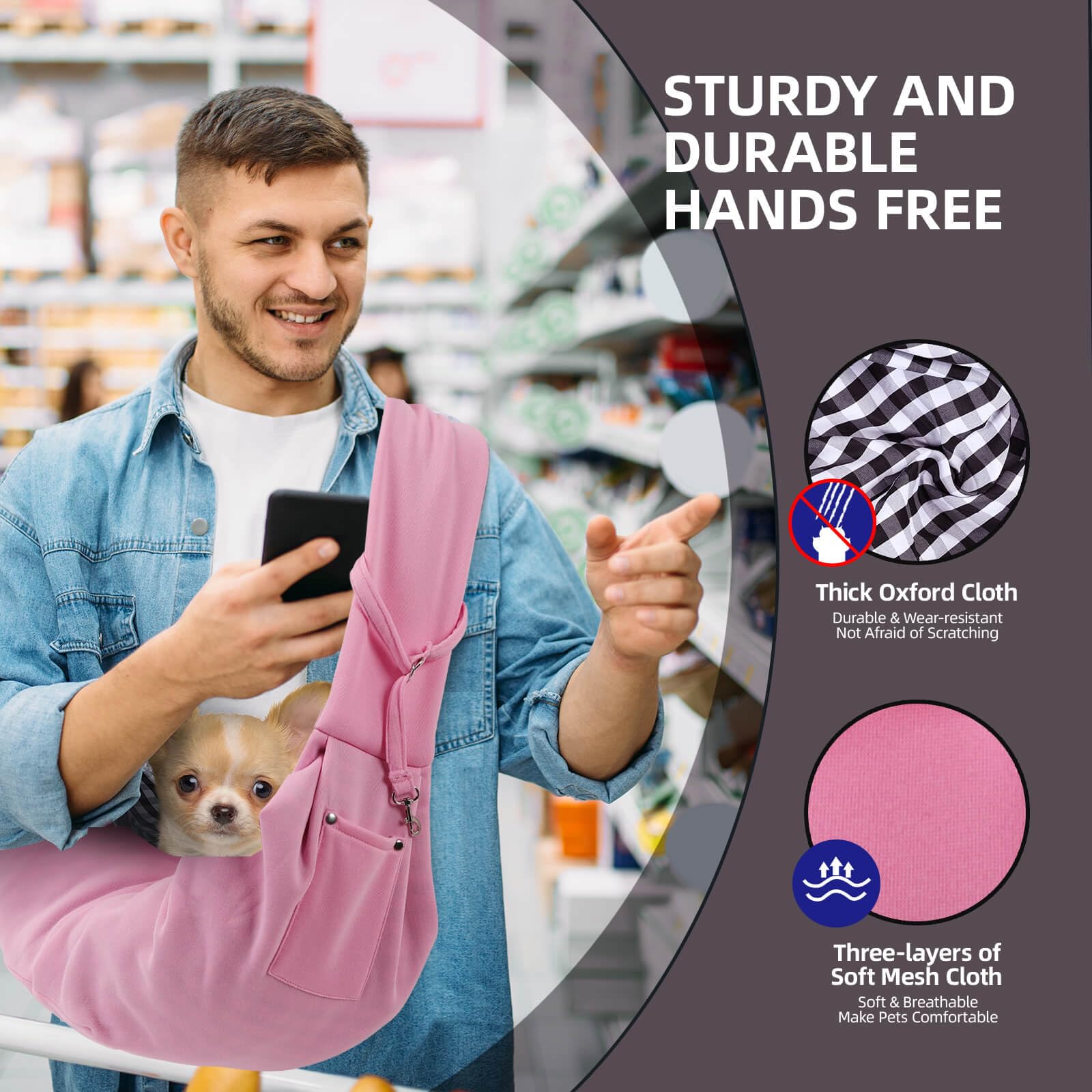 Dog Carrier Sling - Reversible Puppy Carrier Purse With Storage Pocket, Hand-Free Dog Sling Carrier For Carry Small Dogs And Cats, Travel Safety Harness, Dog And Cat Harness (Pink)