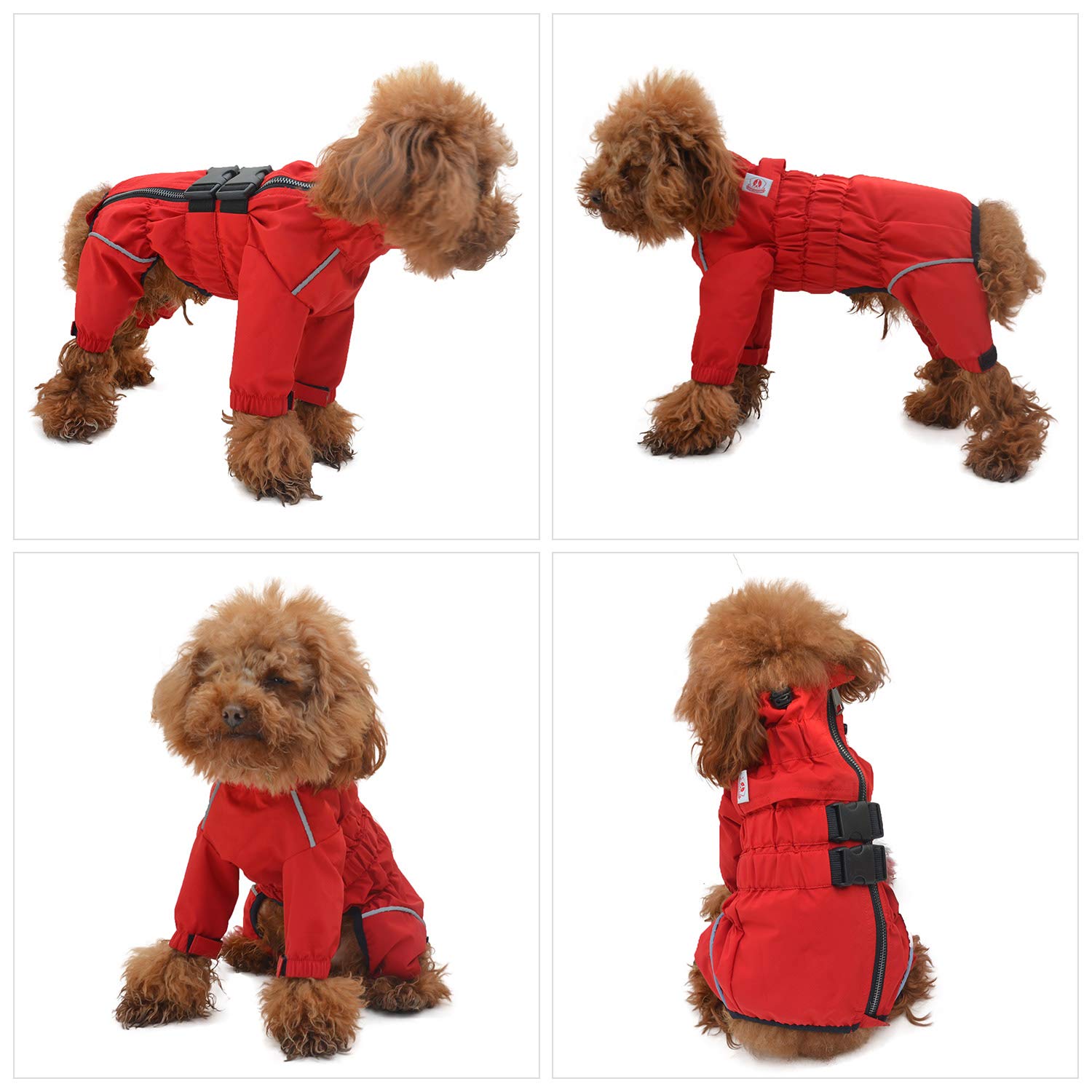 Dogs Waterproof Jacket, Lightweight Waterproof Jacket Reflective Safety Dog Raincoat Windproof Snow-Proof Dog Vest For Small Medium Large Dogs Red L