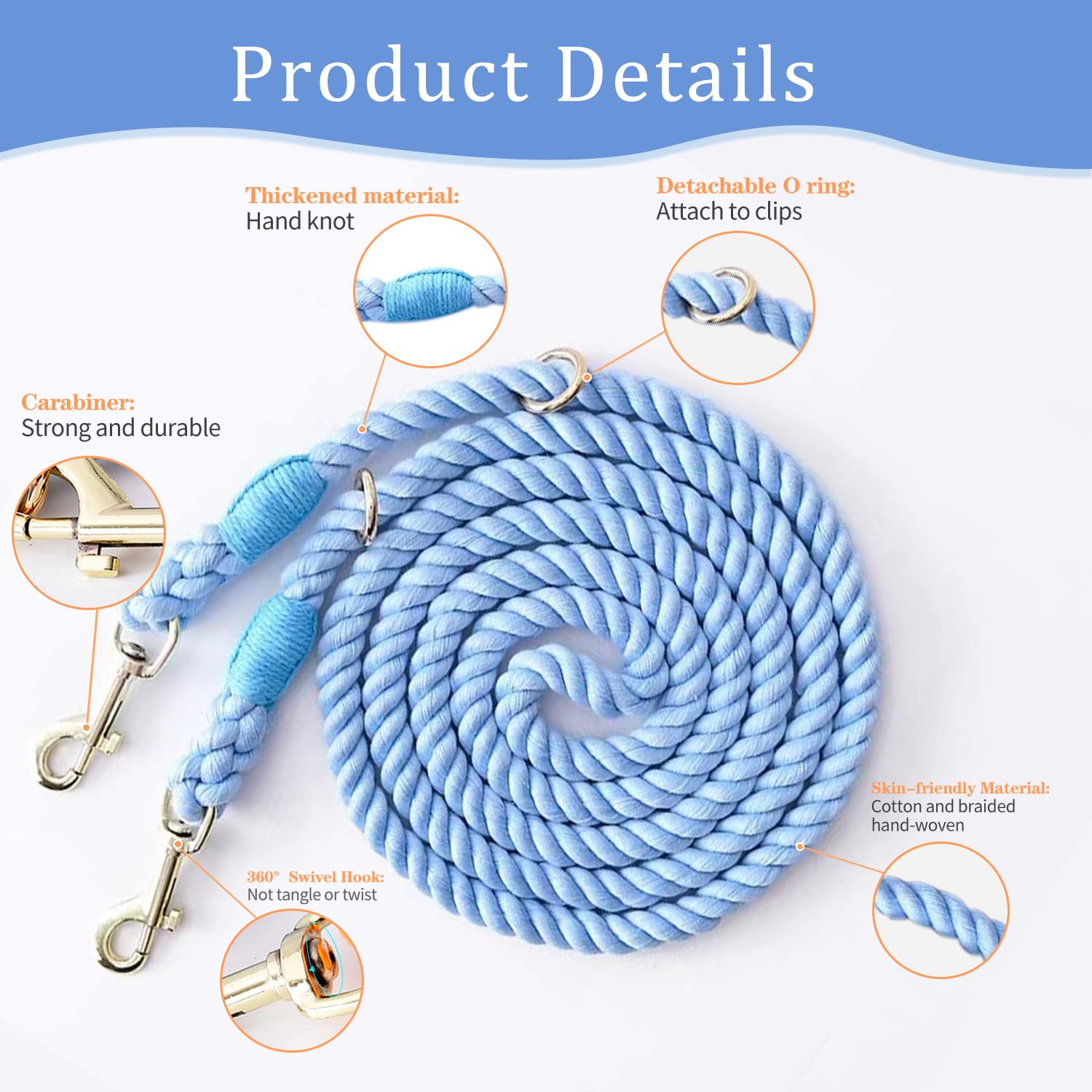 Tesitehi Multifunctional Rope Dog Leash 7.5 Ft With Adjustable Double Swivel Hook Hands Free For Small Medium And Large Dogs Run