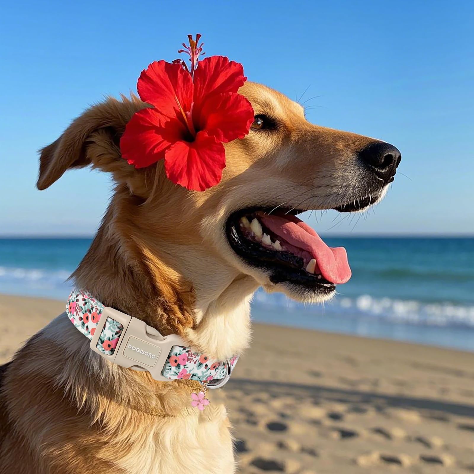 Dogwong Flower Cotton Dog Collar, Spring Summer Cute Pink Dog Collar Durable Soft Fabric Pet Dog Collars Female Girl Necklace Fo