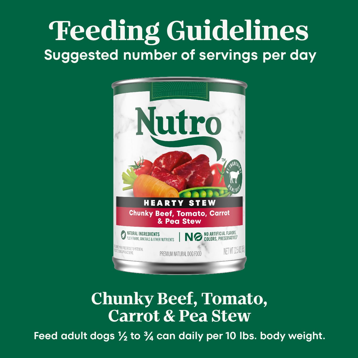 Nutro Hearty Stew Adult Natural Grain Free Wet Dog Food Cuts in Gravy Chunky Beef, Tomato, Carrot & Pea Stew, 12.5 oz Cans (12 C