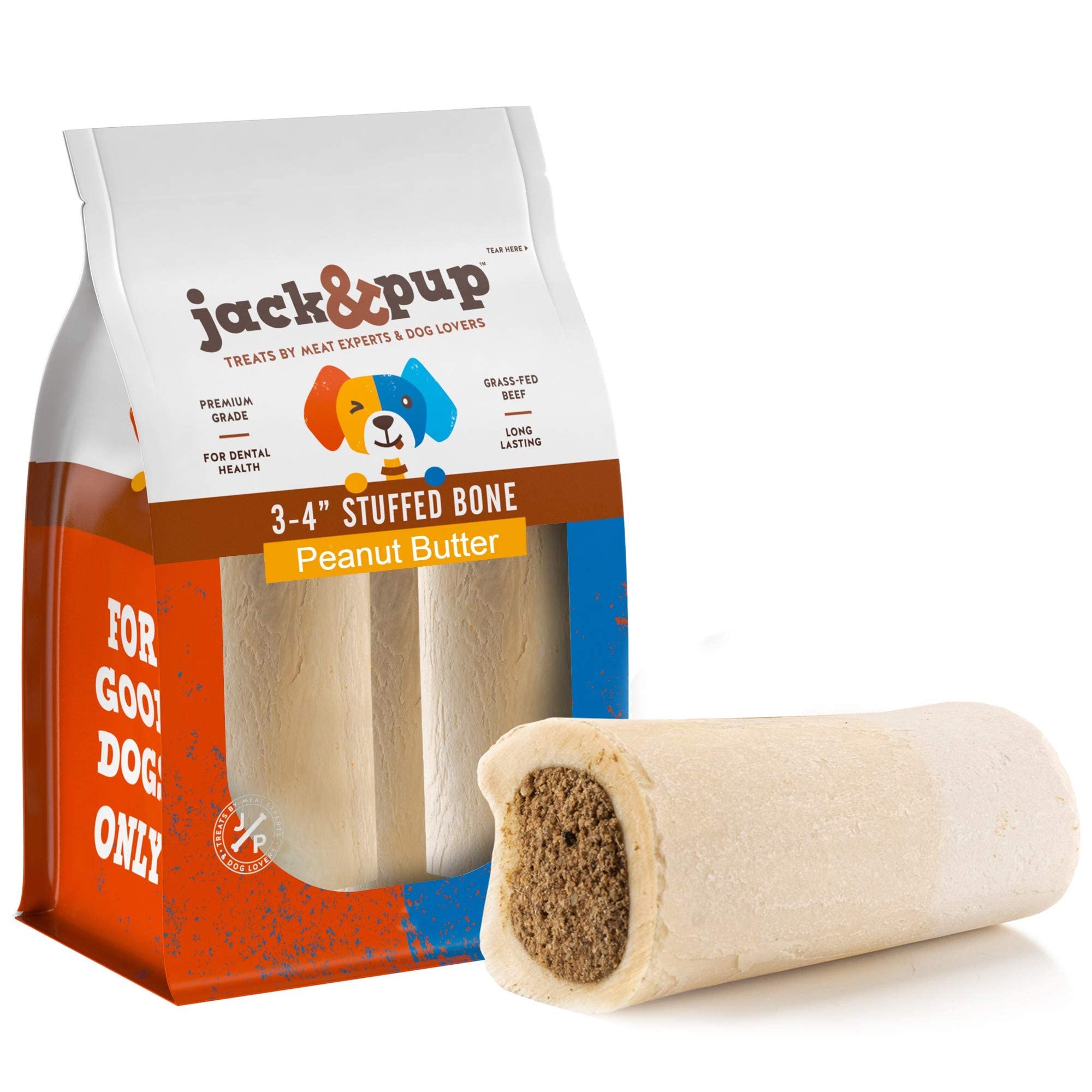 Jack&Pup 3-4 Filled Dog Bones for Small and Large Dogs, Flavored Shin Dog Bones Long Lasting, Stuffed Bone for Dogs, High Protei