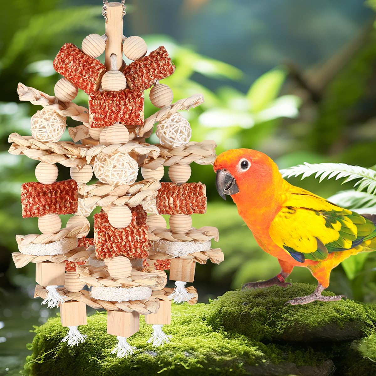 Bird Toys - Natural Corn Cob And Loofah Slices For Large Parrots, Like African Grey, Macaws, Cockatoos And Amazon Parrot - Woode