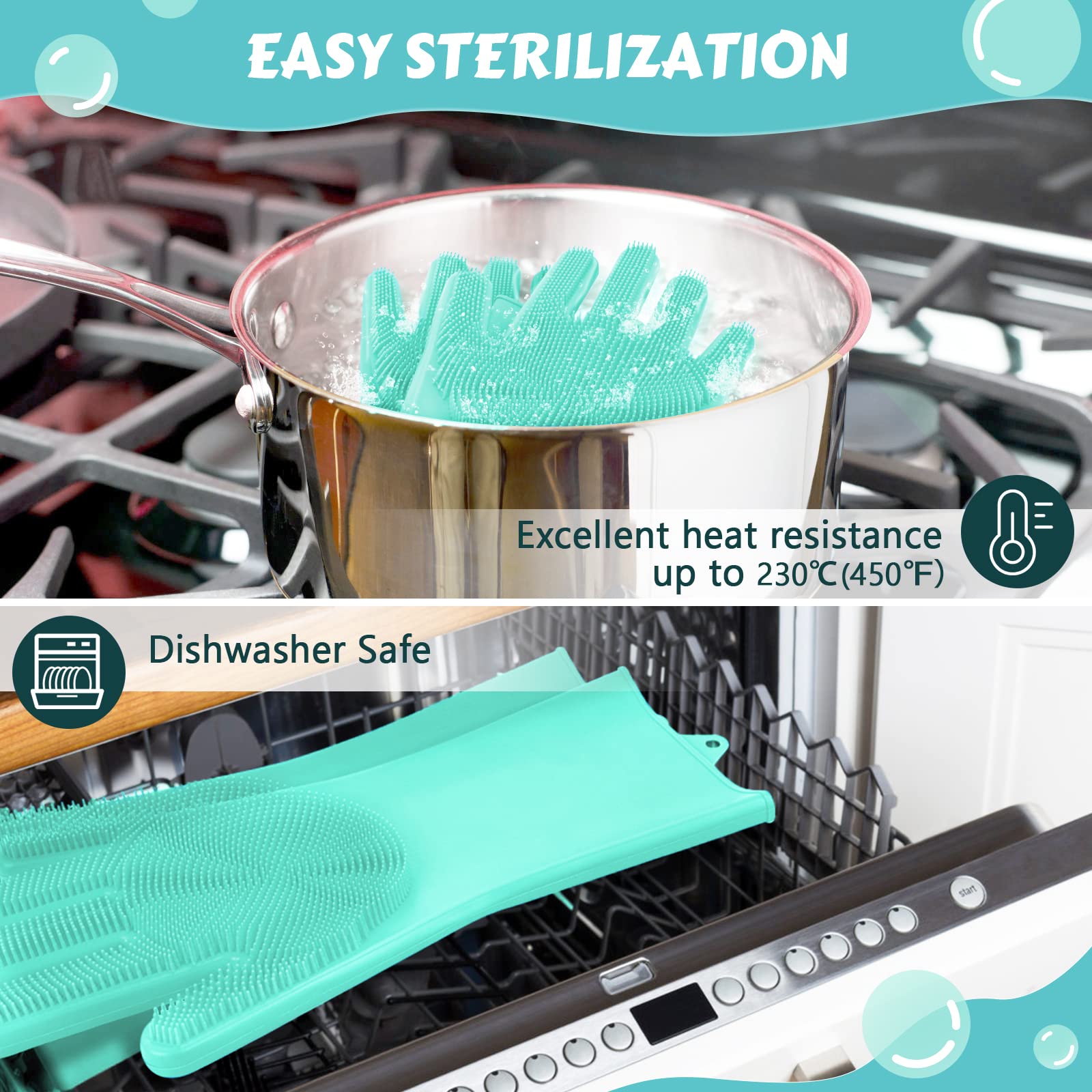 Pecute Pet Grooming Gloves Large, Heat Resistant Cat Bathing Gloves With High-Density Teeth, Silicone Dog Bathing Gloves With En