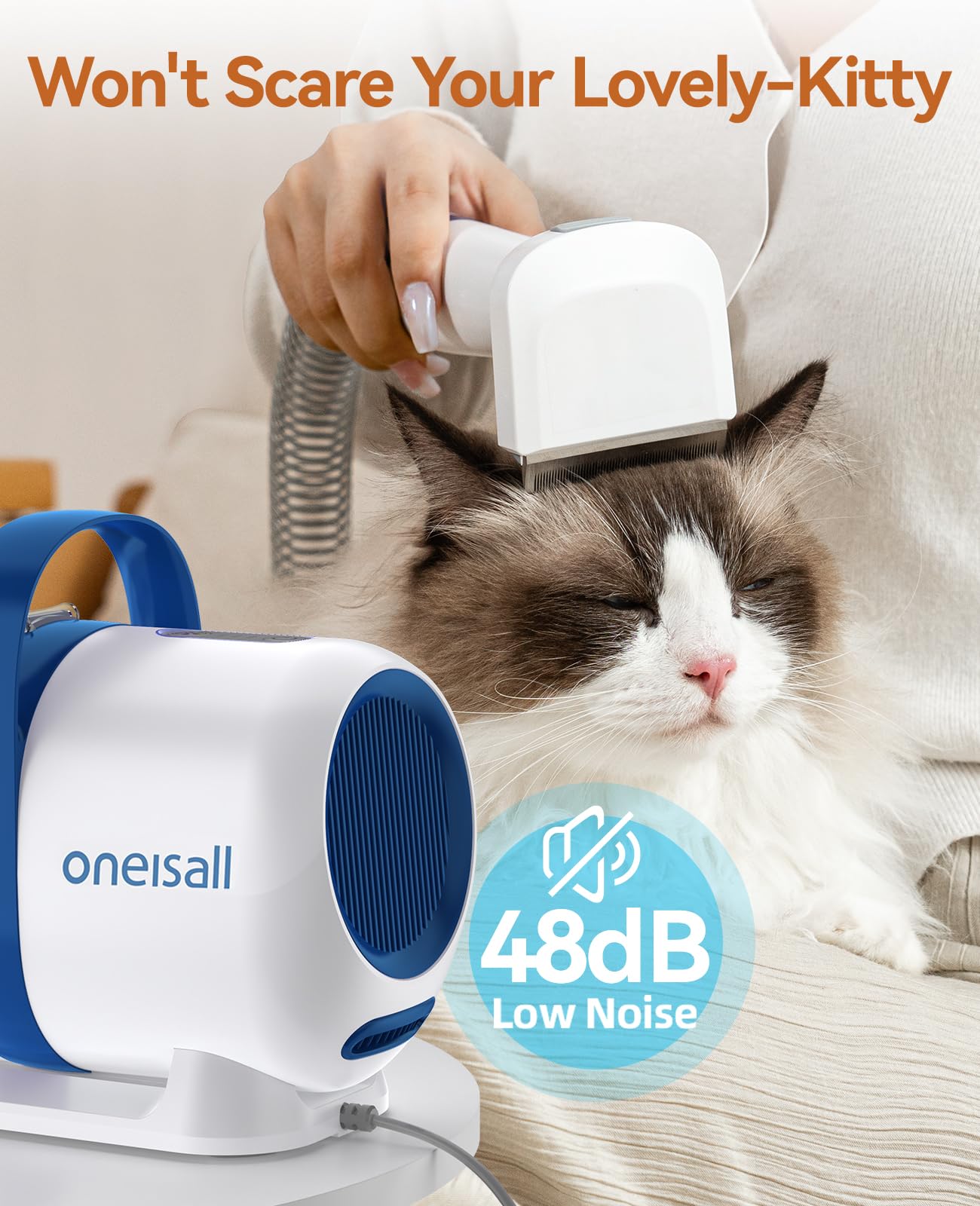 Oneisall Cat Hair Vacuum, Low-Noise Pet Vacuum Grooming Kit With Brush & Clippers For Hair Shedding Trimming Grooming, 6 In 1 Ca