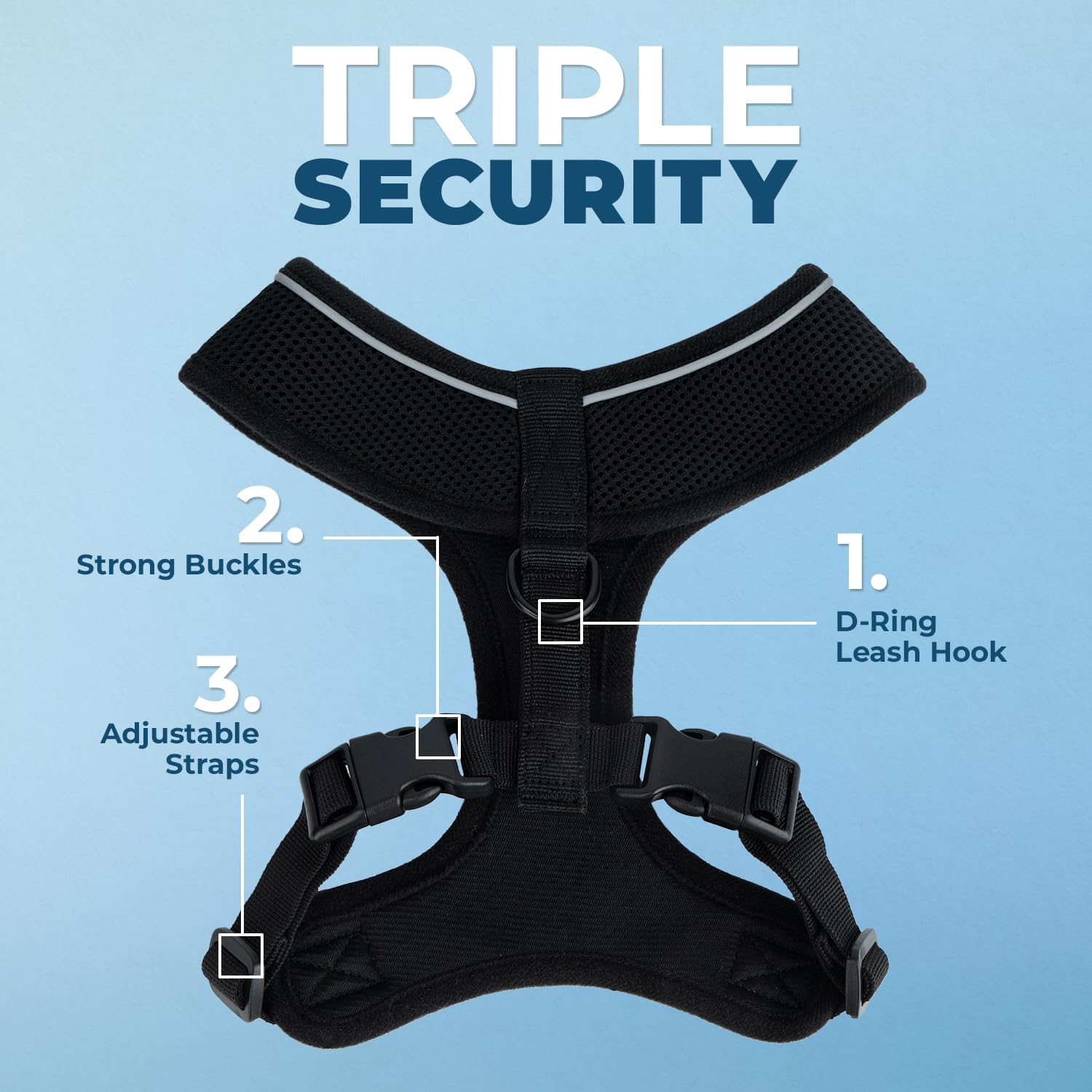 Voyager Aerolite No Pull Mesh Dog Harness With Lightweight, Soft, Breathable, Reflective Stitching, And Adjustable Straps For Walking, Running, Training, Heavy Duty And Durable - Black, L