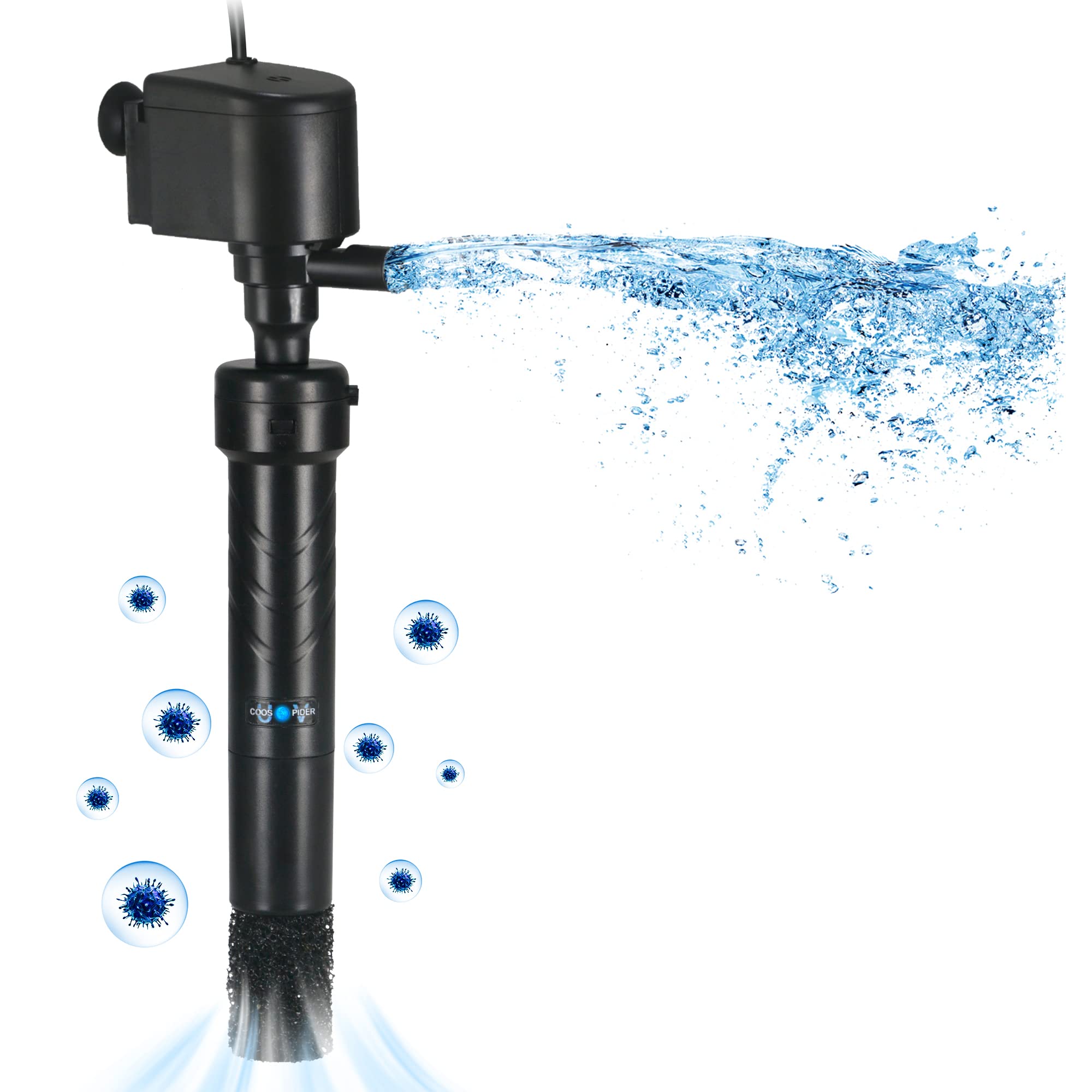 Coospider Aquarium U-V Filter Green Clean Machine For 40-100 Gallon Fish Tank Crystal Clear 300Gph Submersible Water Pump Air Supply Wave Maker Green Killing