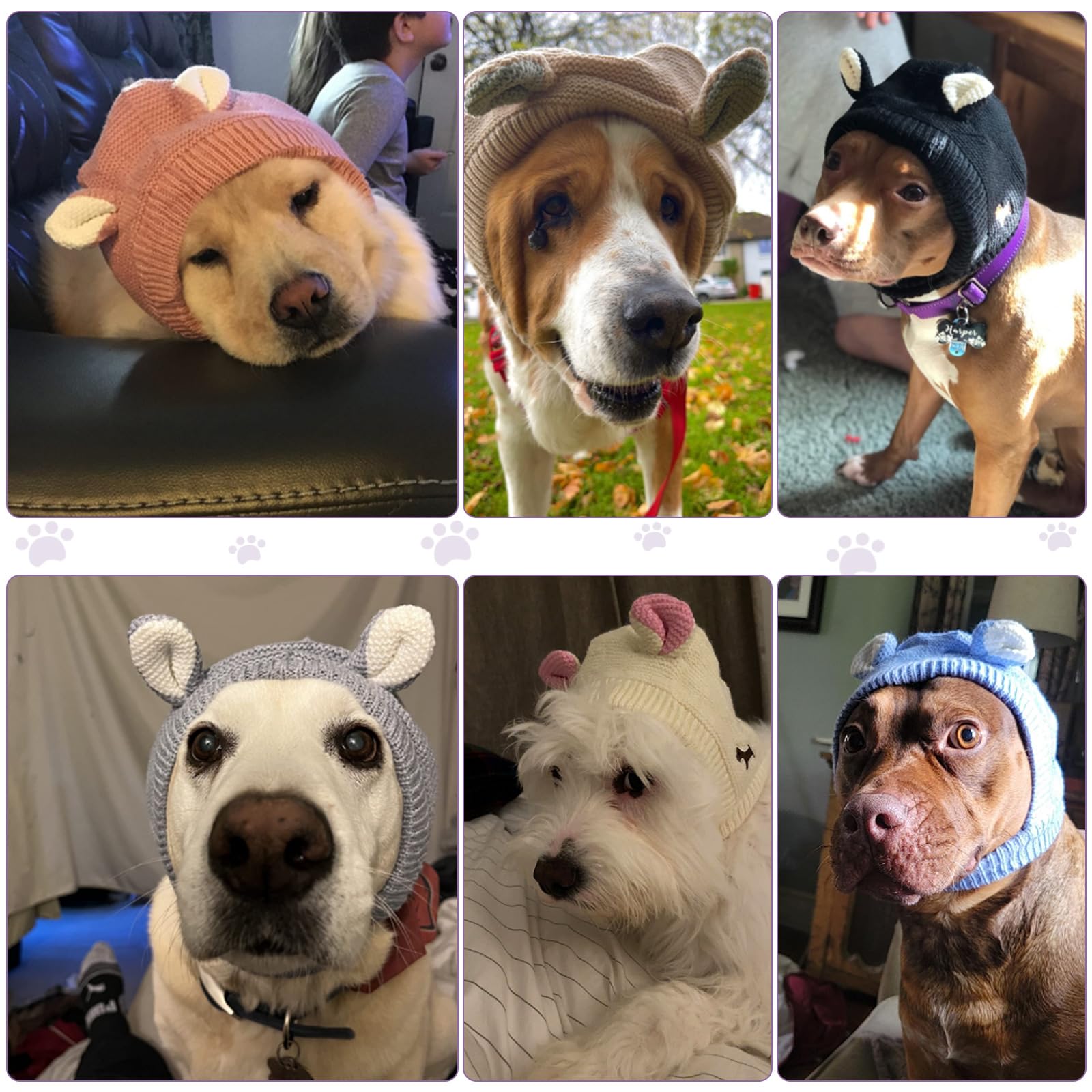 Quiet Ears For Dogs, Dog Ear Muffs Noise Protection Knitted Pet Ears Snood Head Wrap Hats For Medium To Large Cats Pets(Light Pu