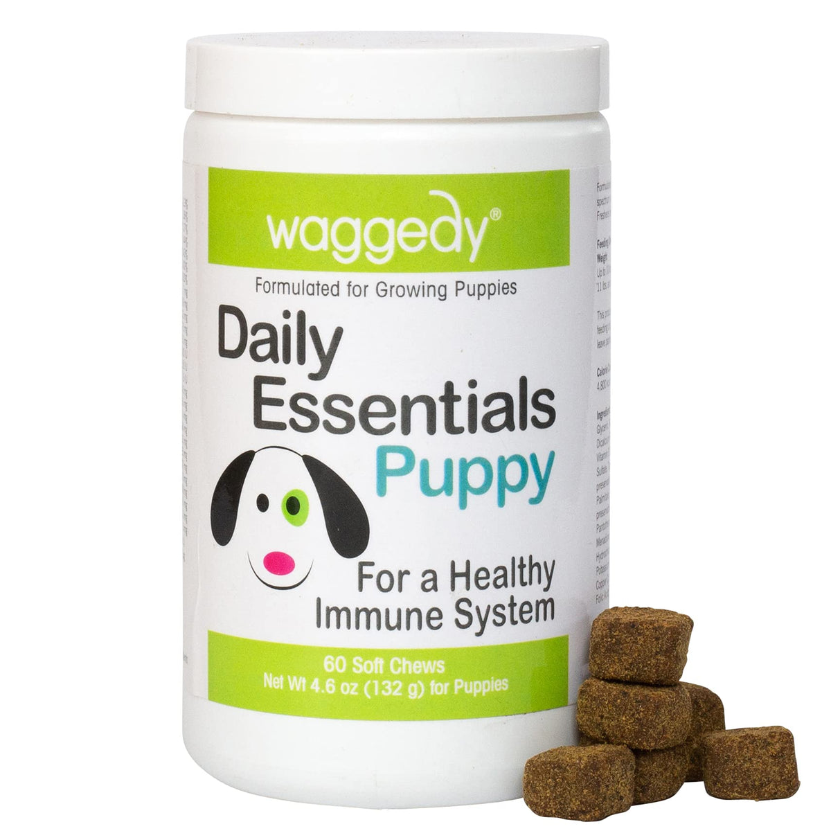 Waggedy Puppy Vitamin Chews -60 Chewy Multivitamins, Full Spectrum Functional Treats, Large Or Small Breed Puppy Supplement: Joint, Digestion, Immune System, Eyes & Coat 4.6 Oz. Usa, Time Released