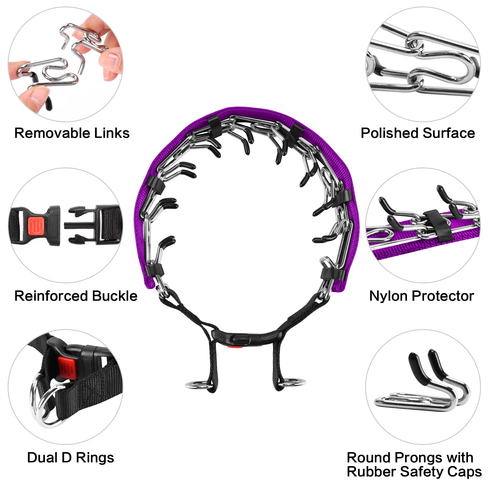 Prong Training Collar with Comfort Tips and Quick Release - Dog Choke Pinch Collar with Nylon Cover - Classic Collar and Leash f