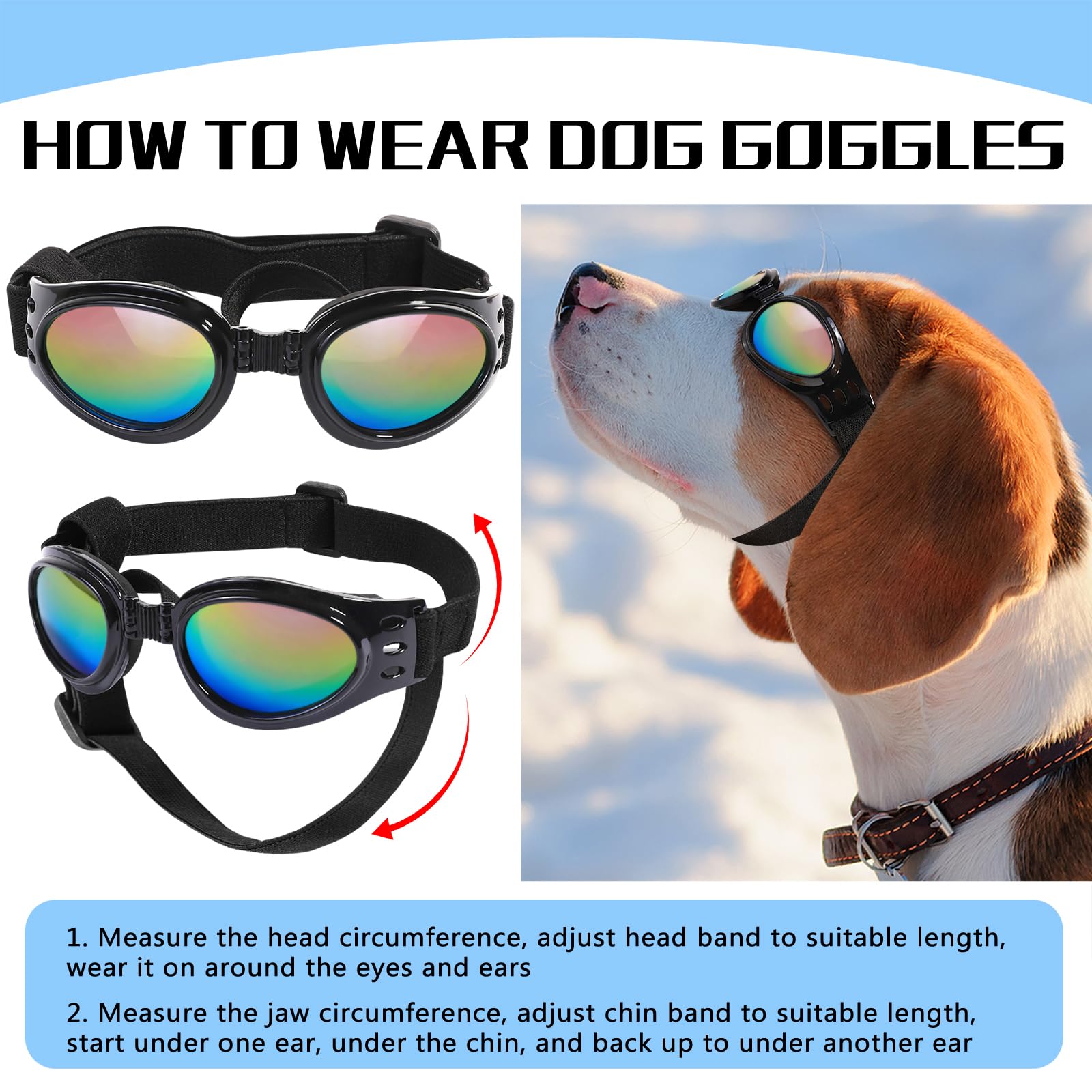QUMY Dog Sunglasses Dog Goggles for Medium Large Breed Dogs, Wind Dust Fog Protection Eye Wear Pet Glasses with Adjustable Strap