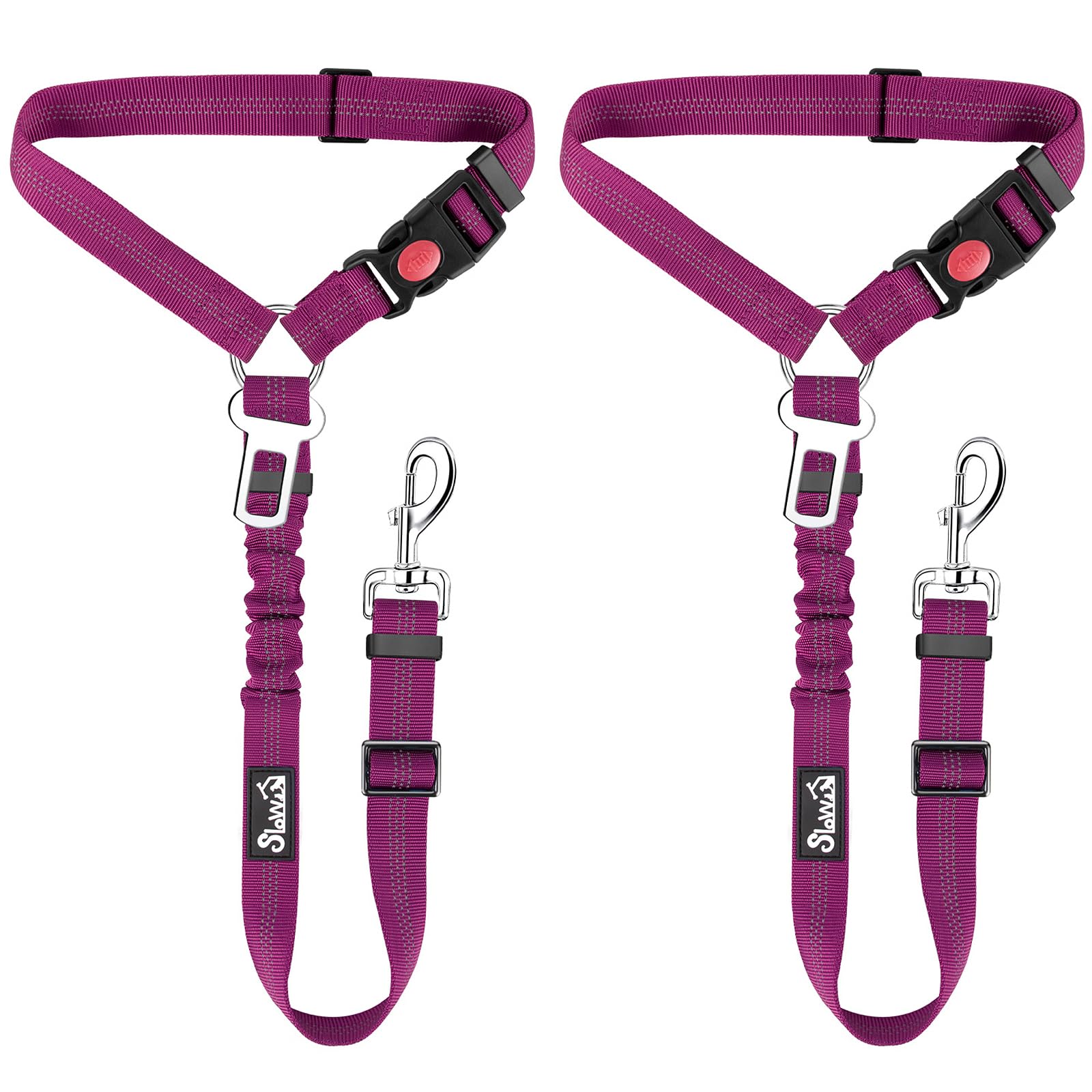 Slowton Dog Seat Belt, 2 Pack Harness Seatbelt Adjustable With Elastic Bungee Buffer, 2 In 1 Pet Car Leash Headrest Restraint Re
