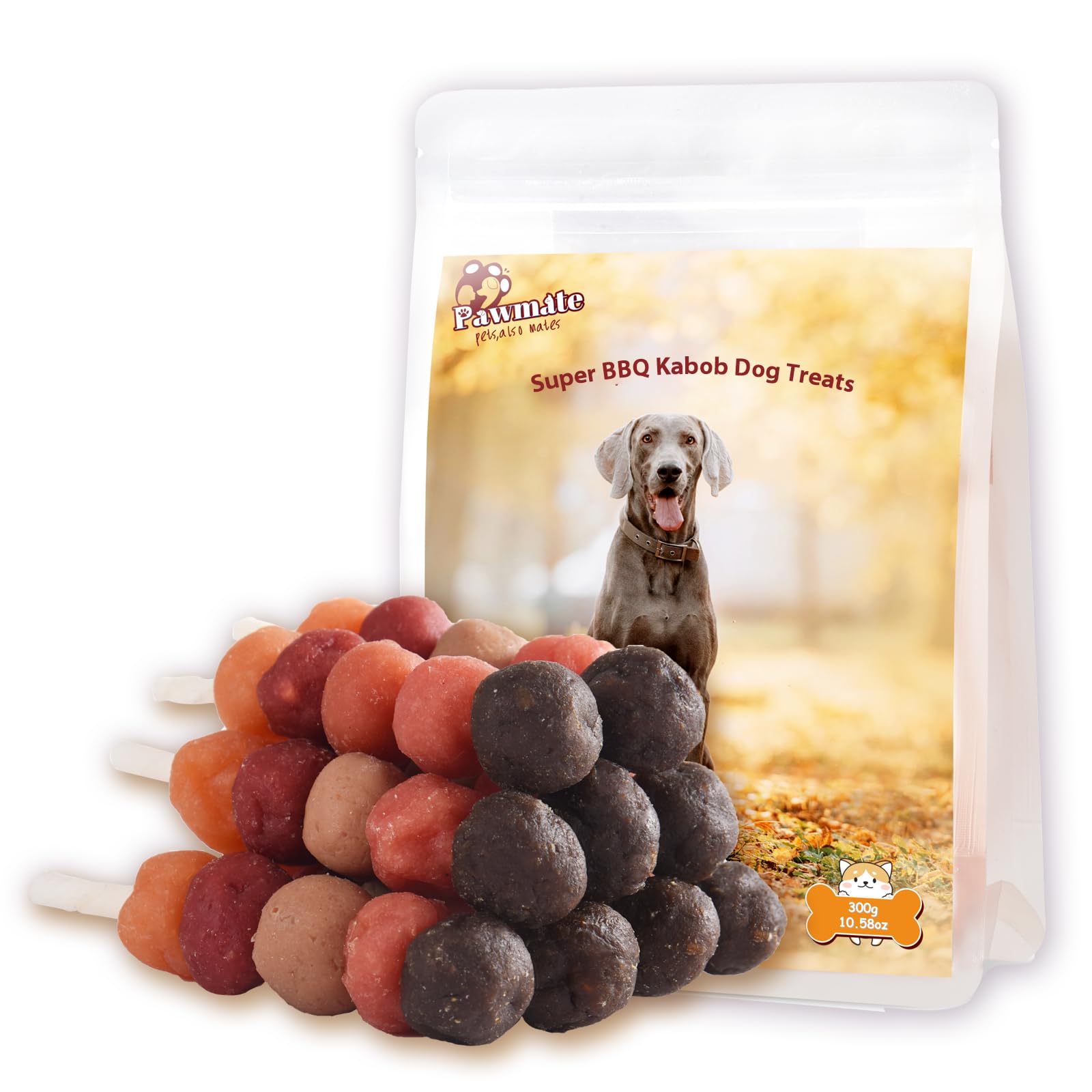 Pawmate 6-in-1 Kabobs Dog Treats, Multi-Flavor Jerky Treats Made with Chicken, Duck, Salmon, Beef, and Rabbit on Rawhide Sticks,