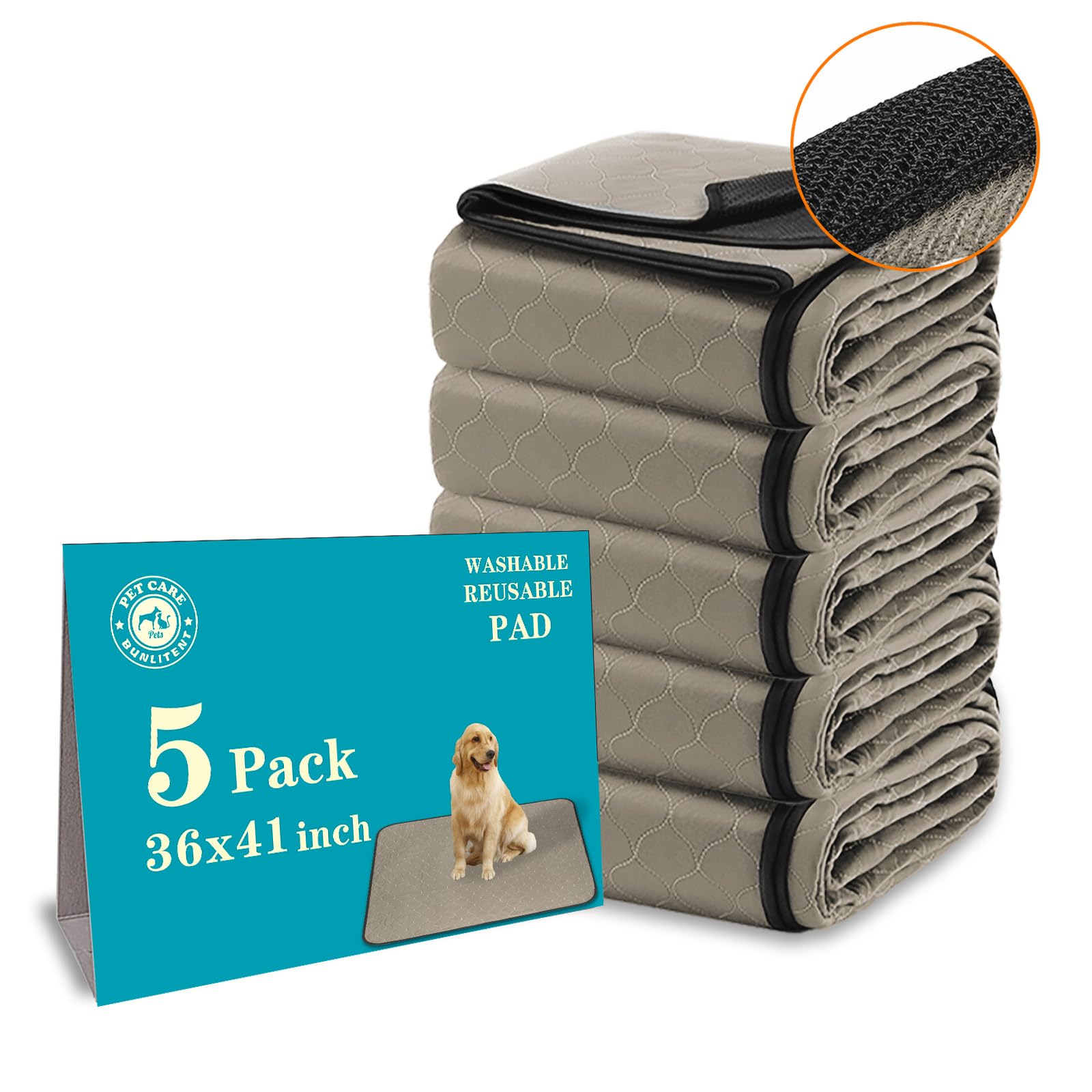 Bunlitent Washable Pee Pads For Dogs 36'' X 41'', 5 Pack, Reusable Puppy Pads, Dog Training Pads With Quick Dry, Large Anti-Slip