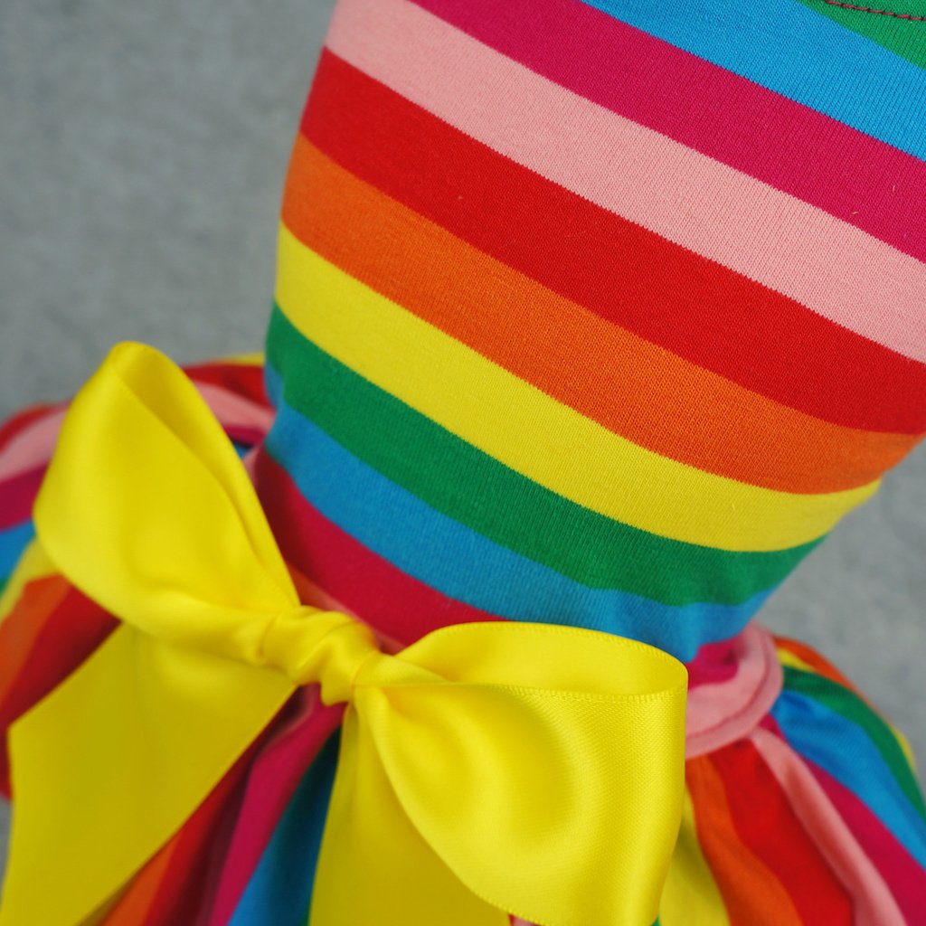Fitwarm Rainbow Striped Dog Dress, Summer Dog Clothes for Small Dogs Girl, Pet Cat Outfit, 100% Breathable Cotton, Red Yellow Bl