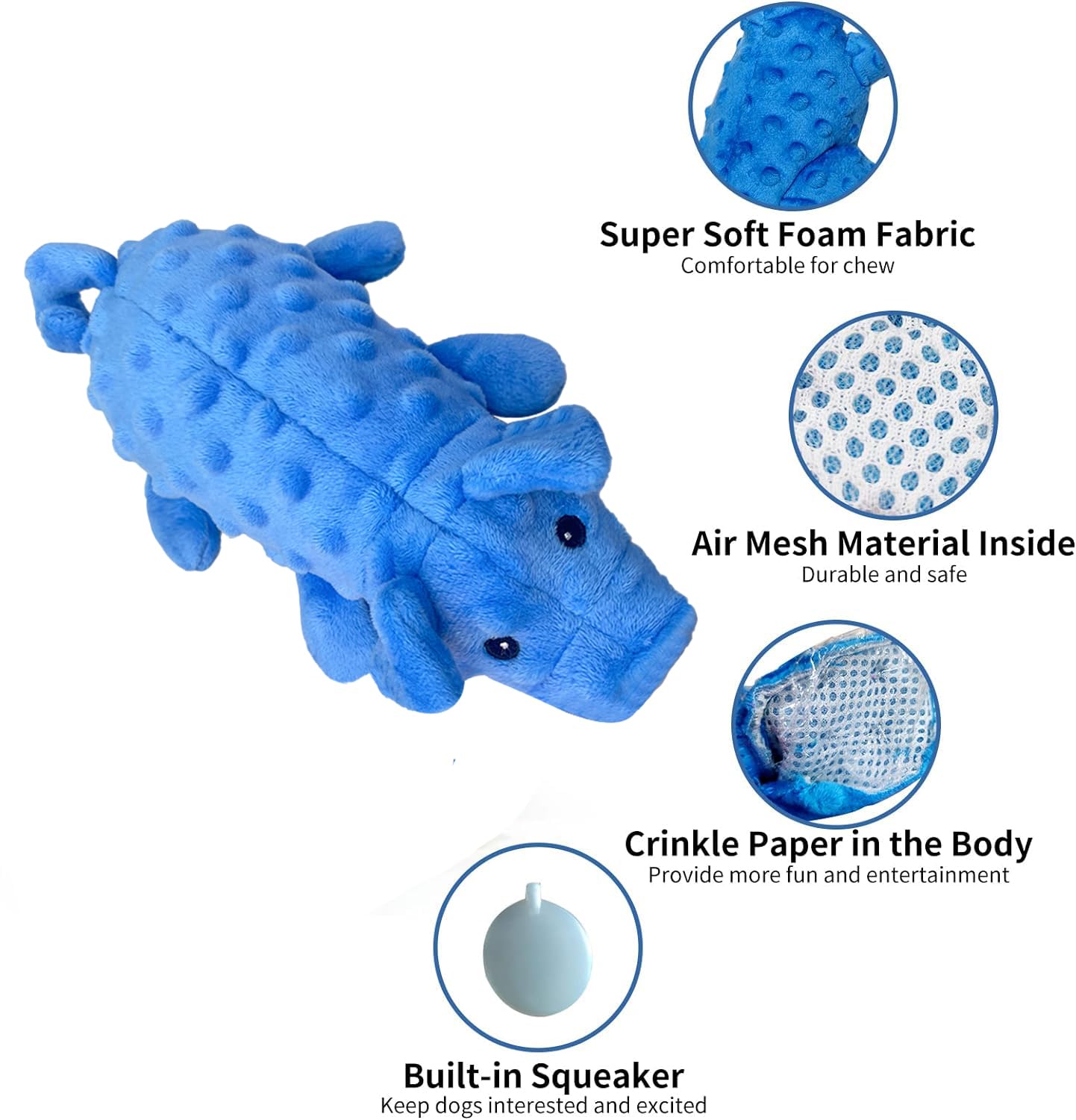 Hnqtjjs Squeaky Dog Toys Plush Dog Toy With Crinkle Paper Stuffed Durable Dog Chew Toys For Small Middle And Large Dogs Pig Purp