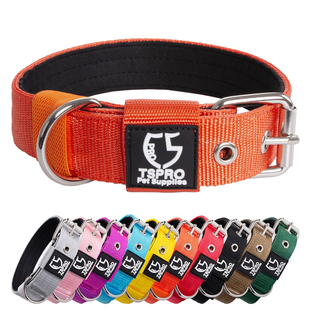Tspro Tactical Dog Collar Military Grade Strong Dog Collar Thick Dog Collar Heavy Duty Metal Buckle Dog Collar For Small Dogs(Orange-S)