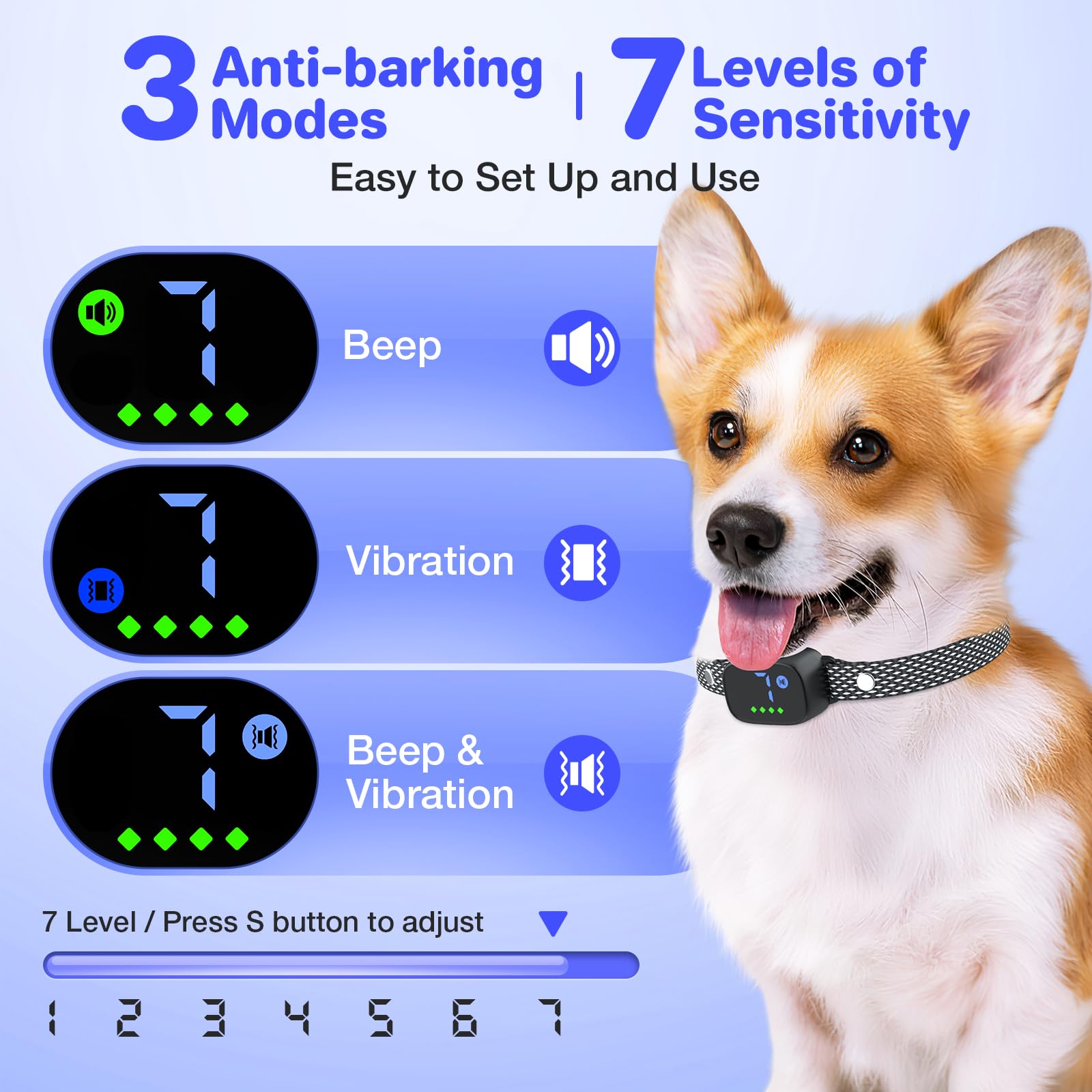 Small Dog Bark Collar, Rechargeable Anti Barking Training Collar for Small Dogs 5-15lbs Dog Training No Shock Anti Bark Collar E