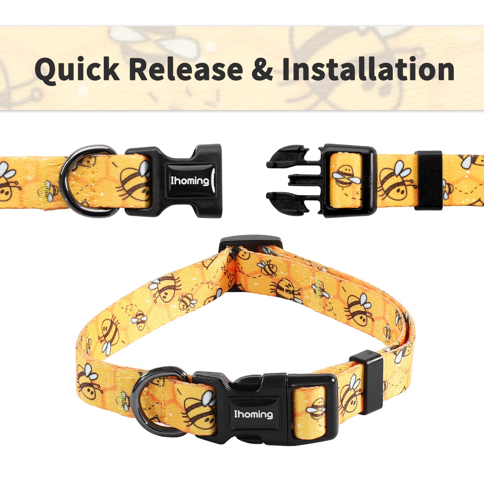 Ihoming Dog Collar And Leash Set For Daily Outdoor Walking Running Training, Bee Design For Medium Boys Girls Dogs Cats Pets, M-Up To 45Lbs
