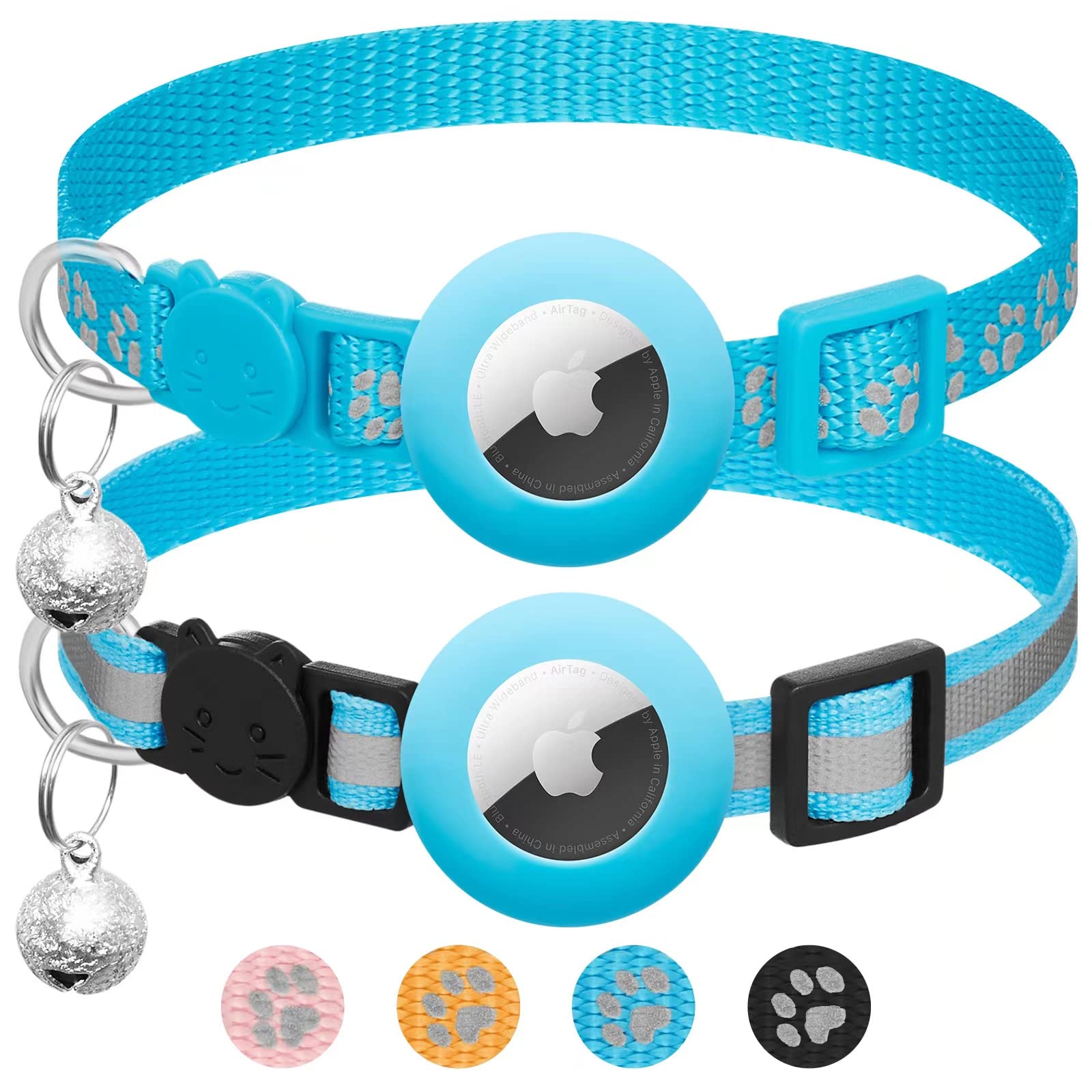2 Pack Airtag Cat Collar Breakaway With Bell,Reflective Kitten Collar With Apple Airtag Cat Collar Holder,Adjustable 7-12In,Safety Buckle For Girl Boy Cats,Pet Supplies,Accessories,Gifts (Blue)