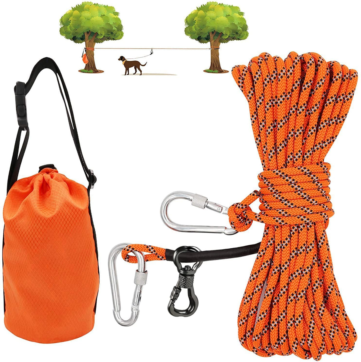 Xiaz Dog Tie Out Cable For Camping, 75Ft Portable Overhead Trolley System For Dogs Up To 200Lbs，Dog Lead For Yard, Camping, Parks, Outdoor Events,5 Min Set-Up