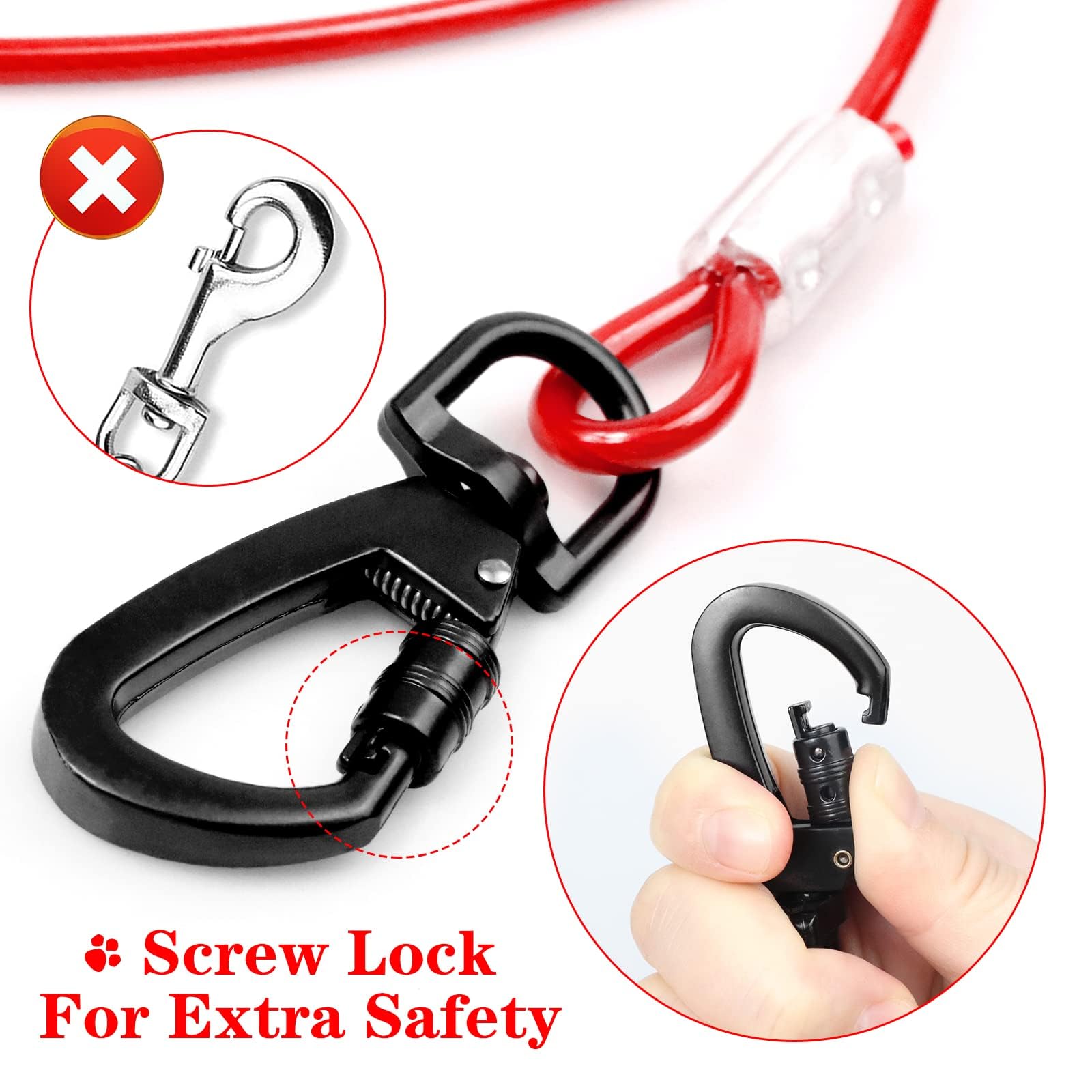 Snagle Paw Tie Out Cable For Dogs, 20Ft Dog Leads For Yard Chew Proof, Heavy Duty Dog Tie Out Cable For Large Dogs Up To 250Lbs,