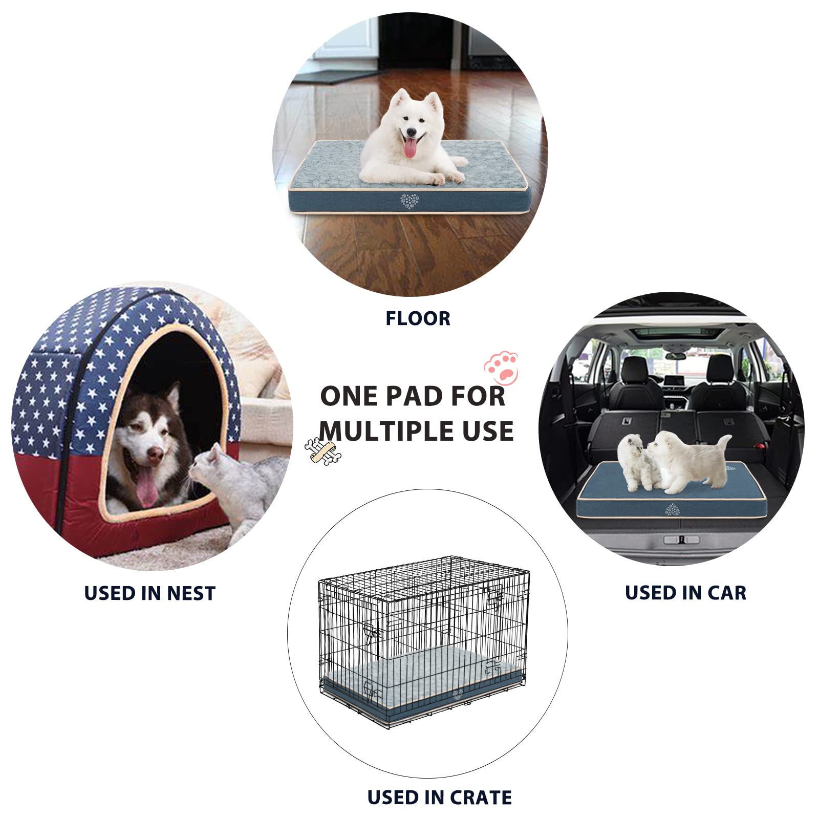Vankean Waterproof Dog Crate Pad Bed Mat Reversible (Cool & Warm), Removable Washable Cover & Waterproof Inner Lining, Pet Crate Mattress For Cats And Dogs, Joint Relief Dog Bed For Crate, Navy/Grey