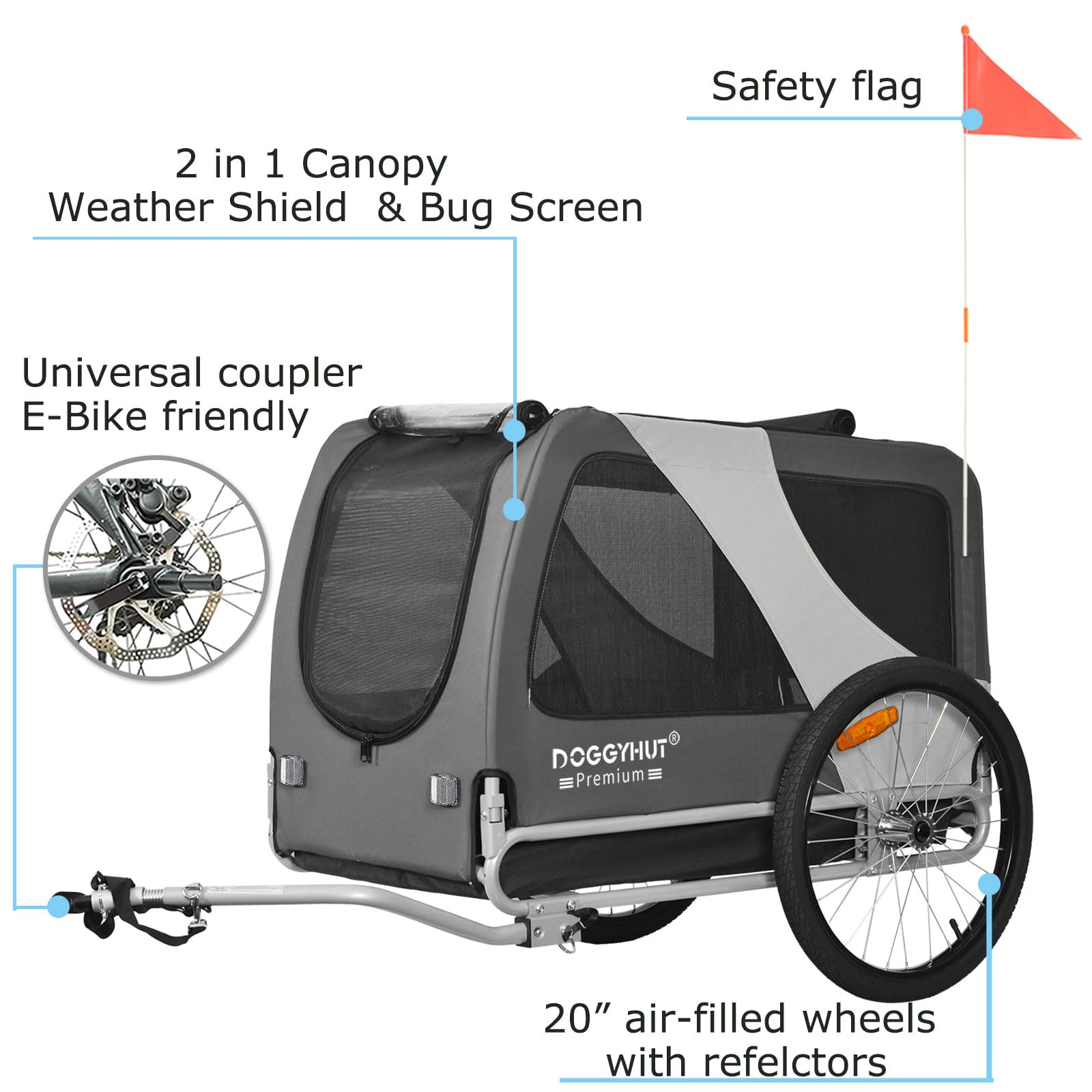 Doggyhut Premium Xl Pet Bike Trailer For Large Dog Or Multiple Small Dogs, Up To 100 Lbs,Dog Bicycle Carrier,Low Center Of Gravi