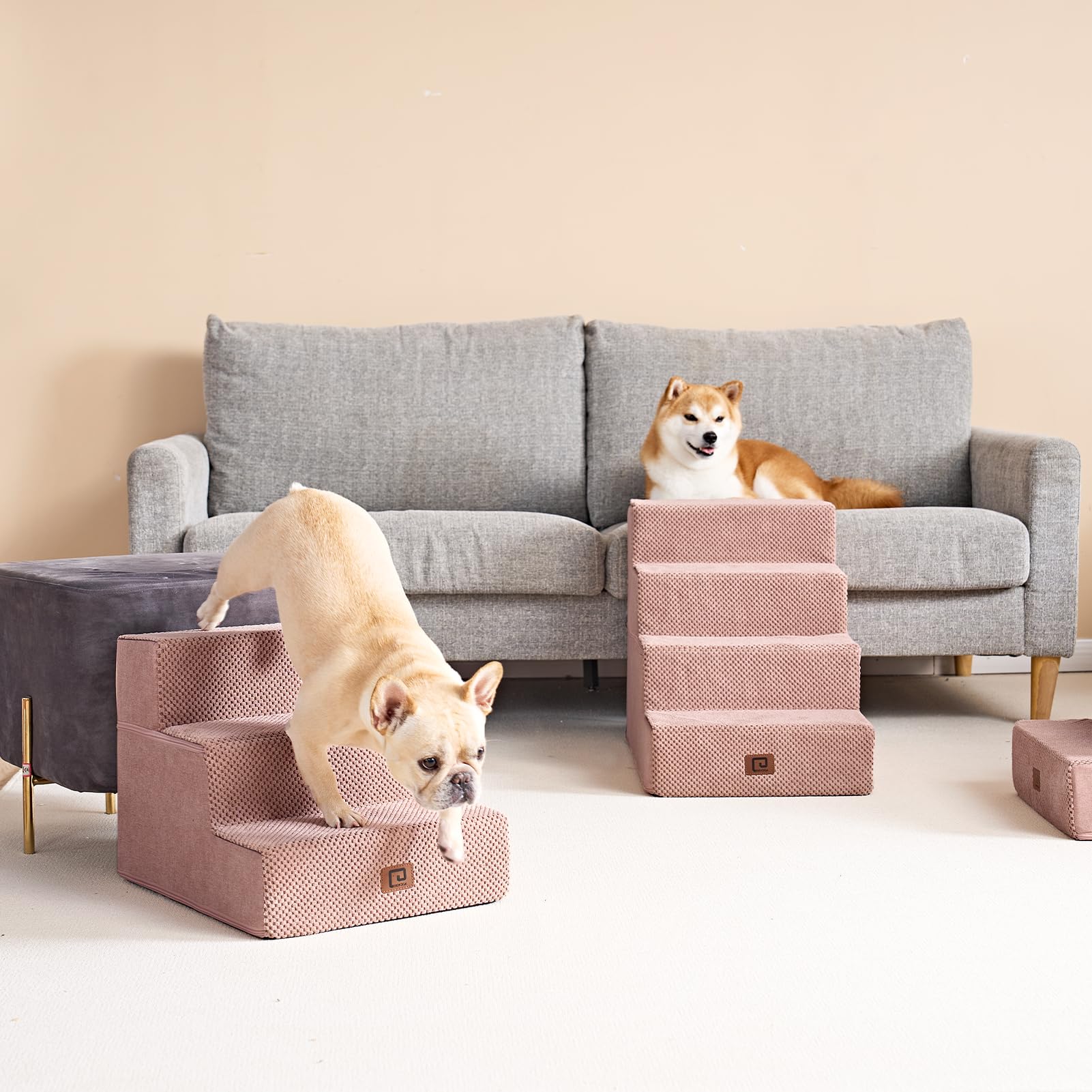 Eheyciga Dog Stairs For Small Dogs 13.5' H, 3-Step Dog Steps For Couch Sofa And Chair, Pet Steps For Small Dogs And Cats, Non-Slip Balanced Dog Indoor Ramp, Pink