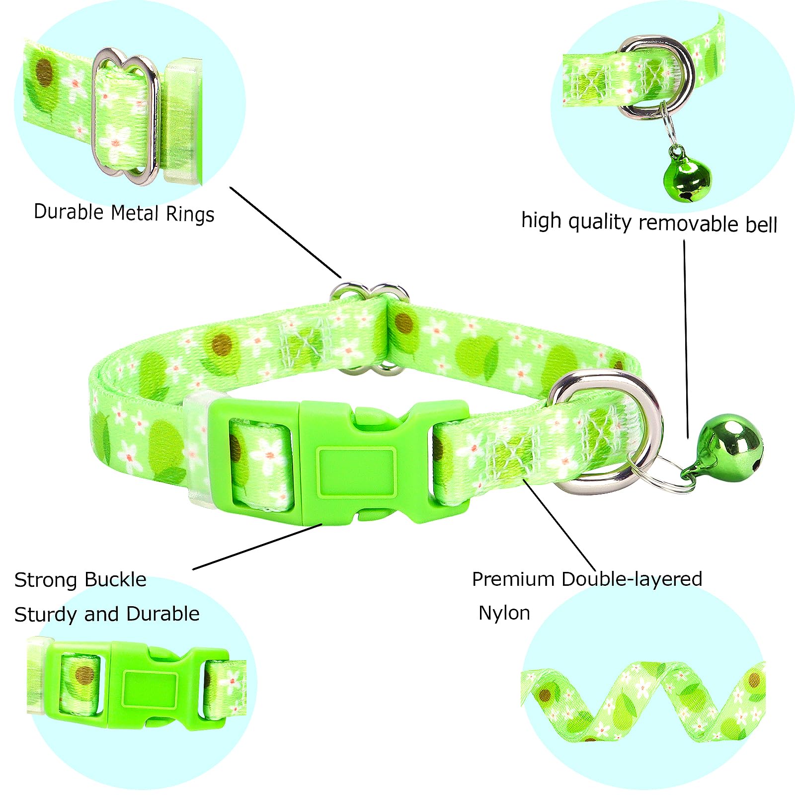 Avocado Small Dog Collar With Bell, Soft Adjustable Green Avocado Puppy Collar Tiny Cat Collars With Bells For Xs Small Girl And