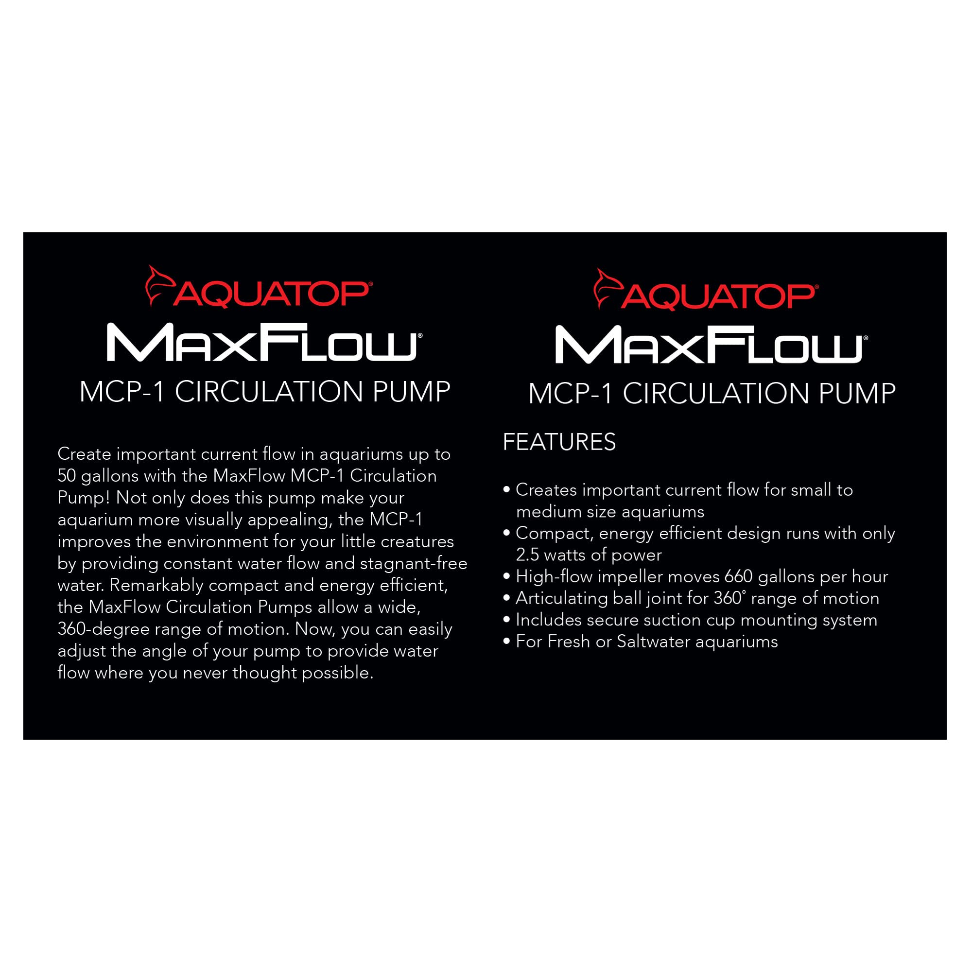Aquatop Maxflow Aquarium Circulation Pump 660Gph For Fish Tanks 25 To 50 Gallons, Mcp-1