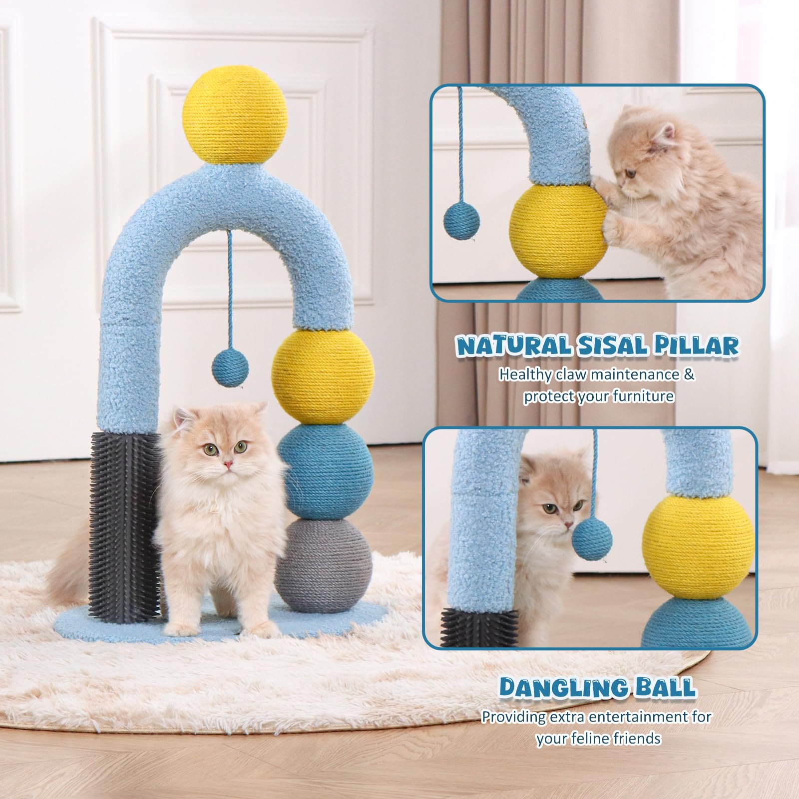 Pawpalace Durable Cat Scratching Post, Natural Sisal Cat Scratcher For Indoor Cats And Kittens, Small Cat Post With Dangling Bal