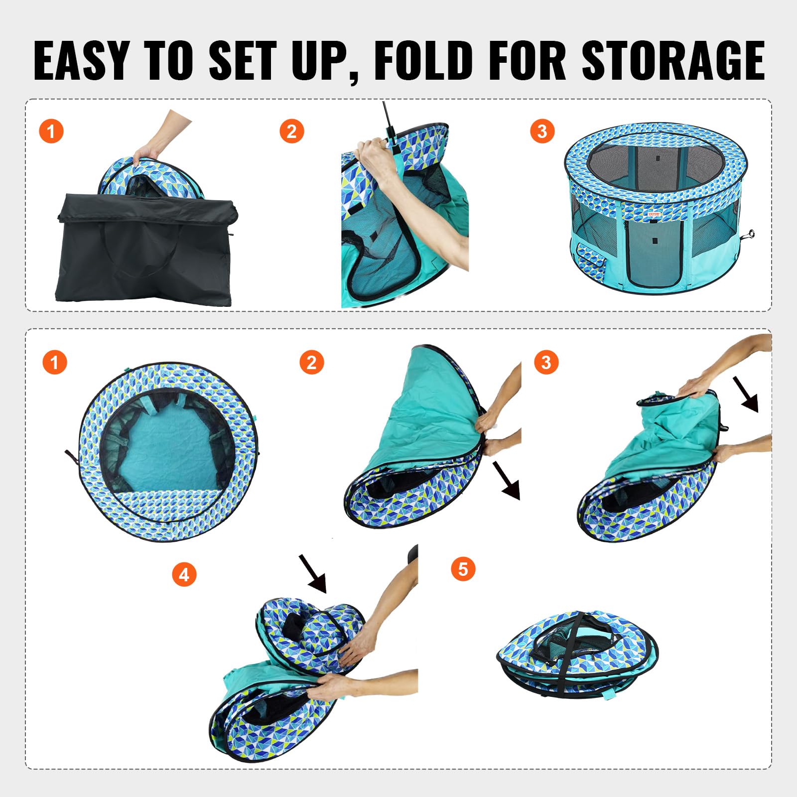 VEVOR Foldable Pet Playpen, 44 x 44 x 24 Portable Dog Playpen, Crate Kennel for Puppy, Dog, Cat, Waterproof 600D Oxford Cl