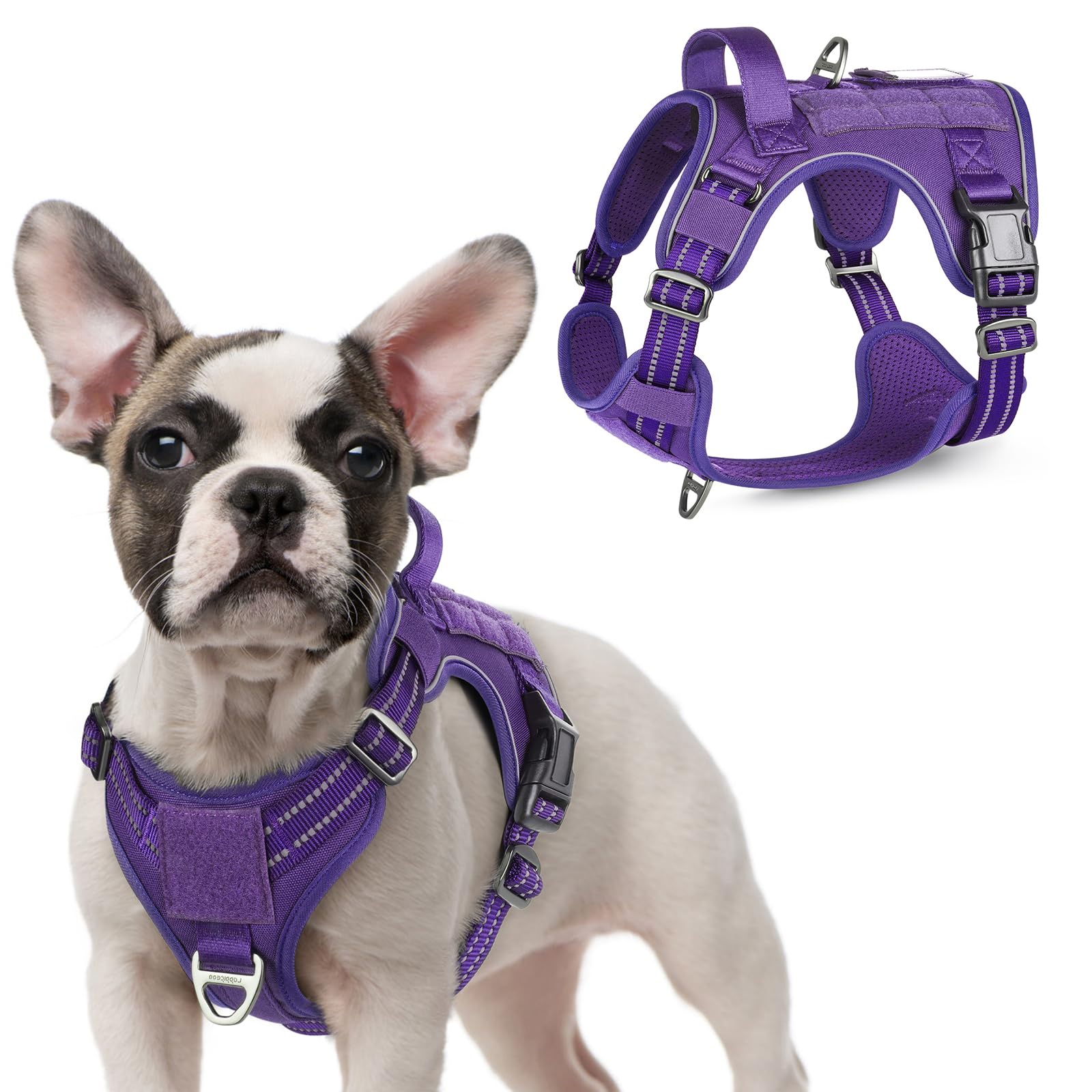 Rabbitgoo Dog Harness No Pull, Military Dog Harness For Small Dogs With Handle & Molle, Easy Control Service Dog Vest Harness Training Walking, Adjustable Reflective Tactical Pet Harness, Purple, S