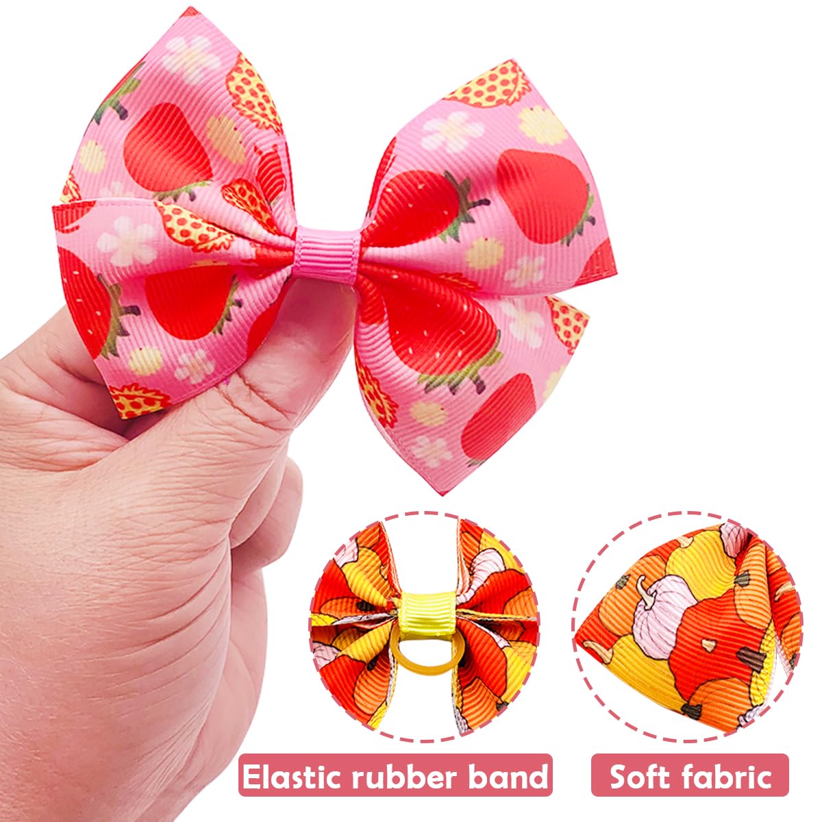 Jpgdn 24Pcs/12 Pairs 4' Big Dog Hair Bows Fruit Summer For Large Breed Dogs Elastic Hair Bowknot Topknot Girl Female Puppy Pood