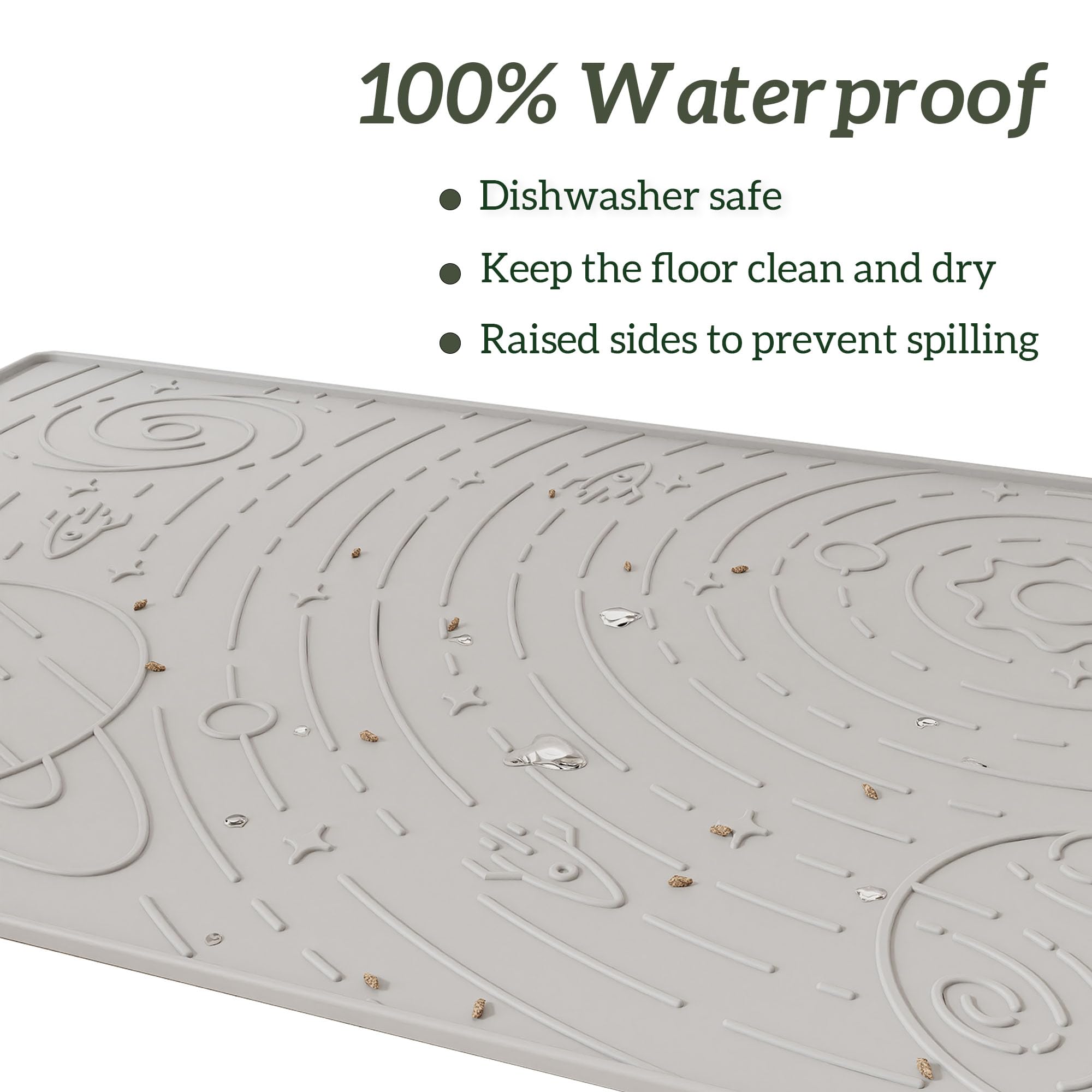OHMO Dog Food Mat, Silicone Waterproof Non-Skid Feeding Mat, 23.6" x 15.8", Ash