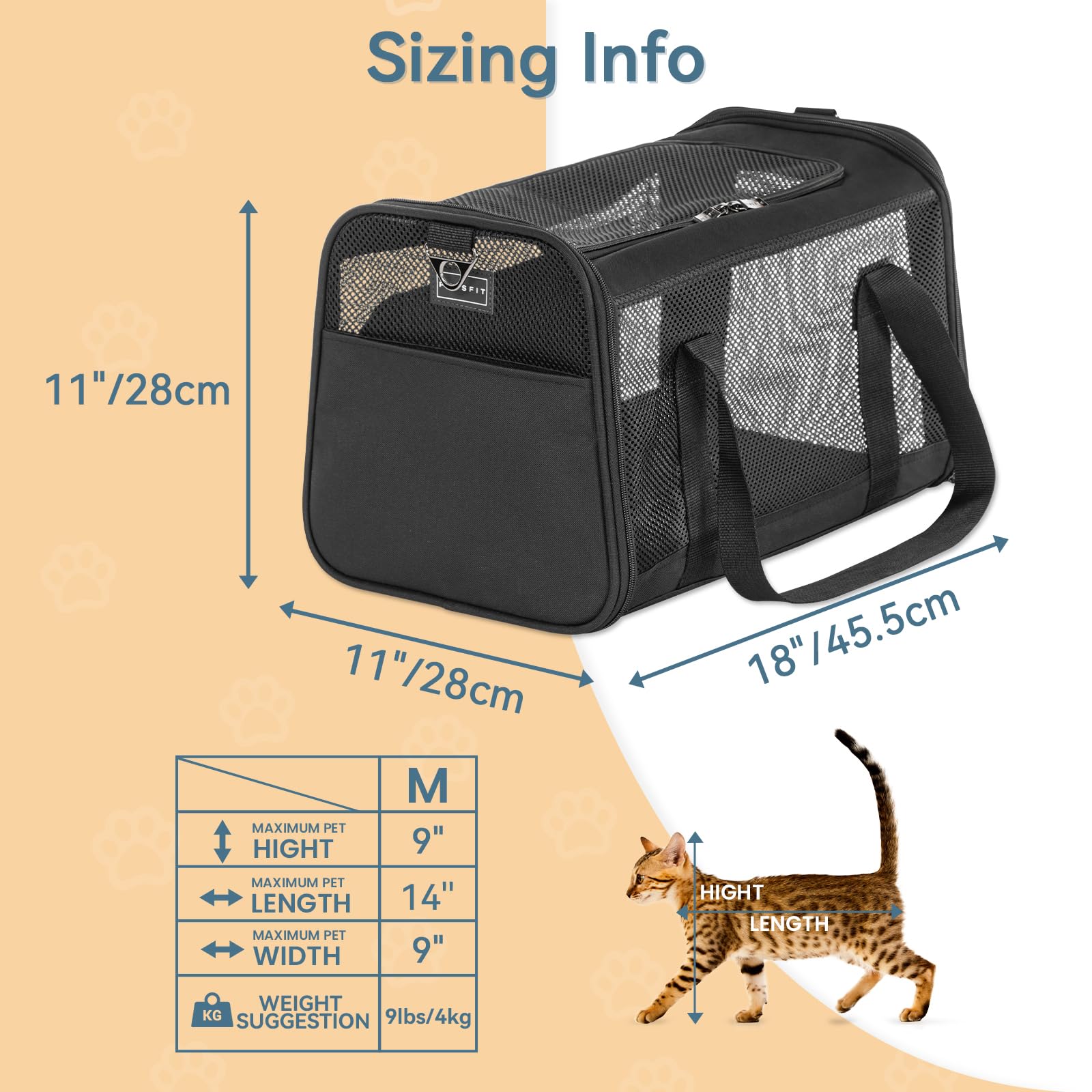 Petsfit Airline Approved Dog Carrier Cat Carrier, Soft-Sided Collapsible Pet Carrier For Travel, 3 Carrying Ways, Lightweight An