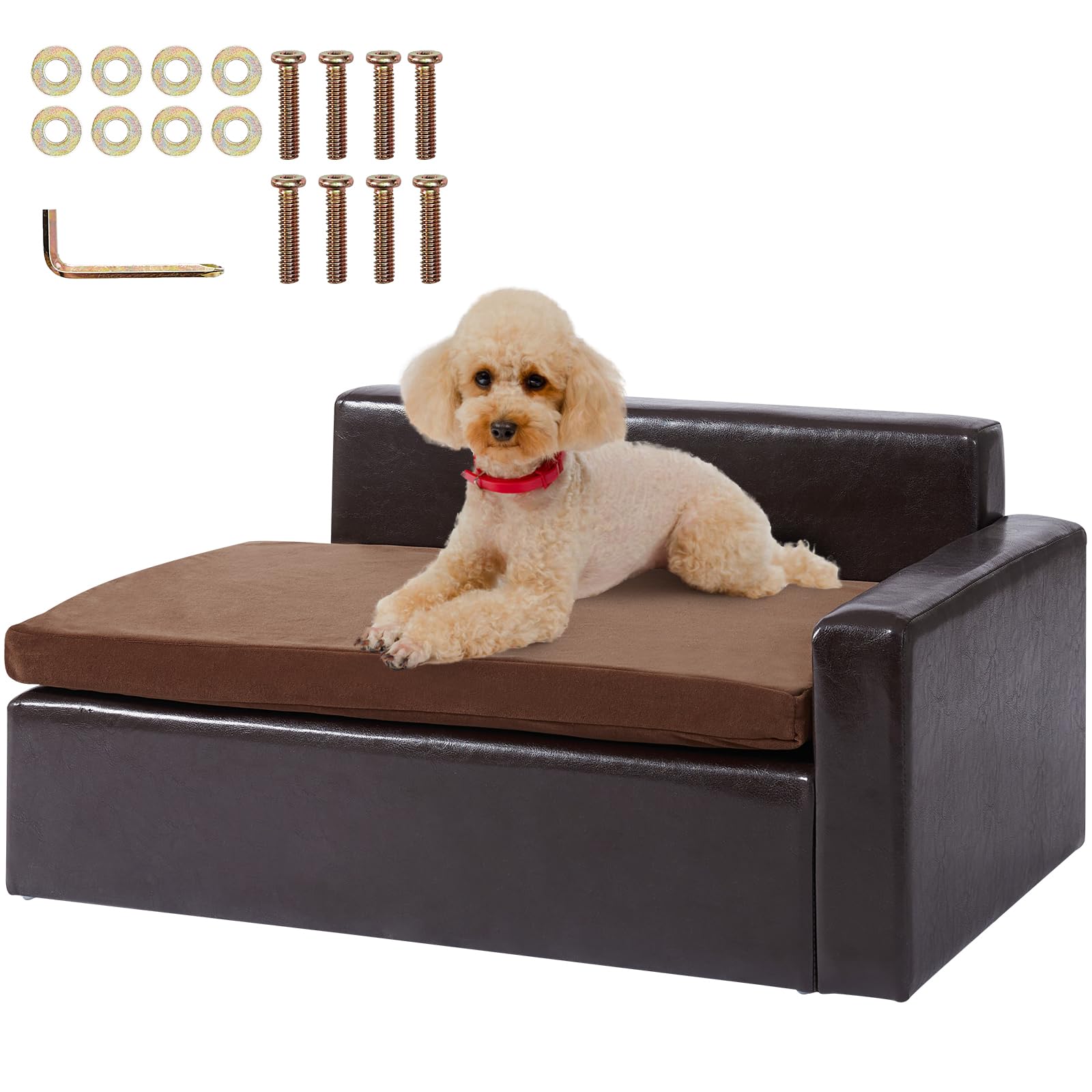 Vevor Pet Sofa, Dog Couch For Medium-Sized Dogs And Cats, Soft Leather Dog Sofa Bed, 50 Lbs Loading Cat Sofa, Black