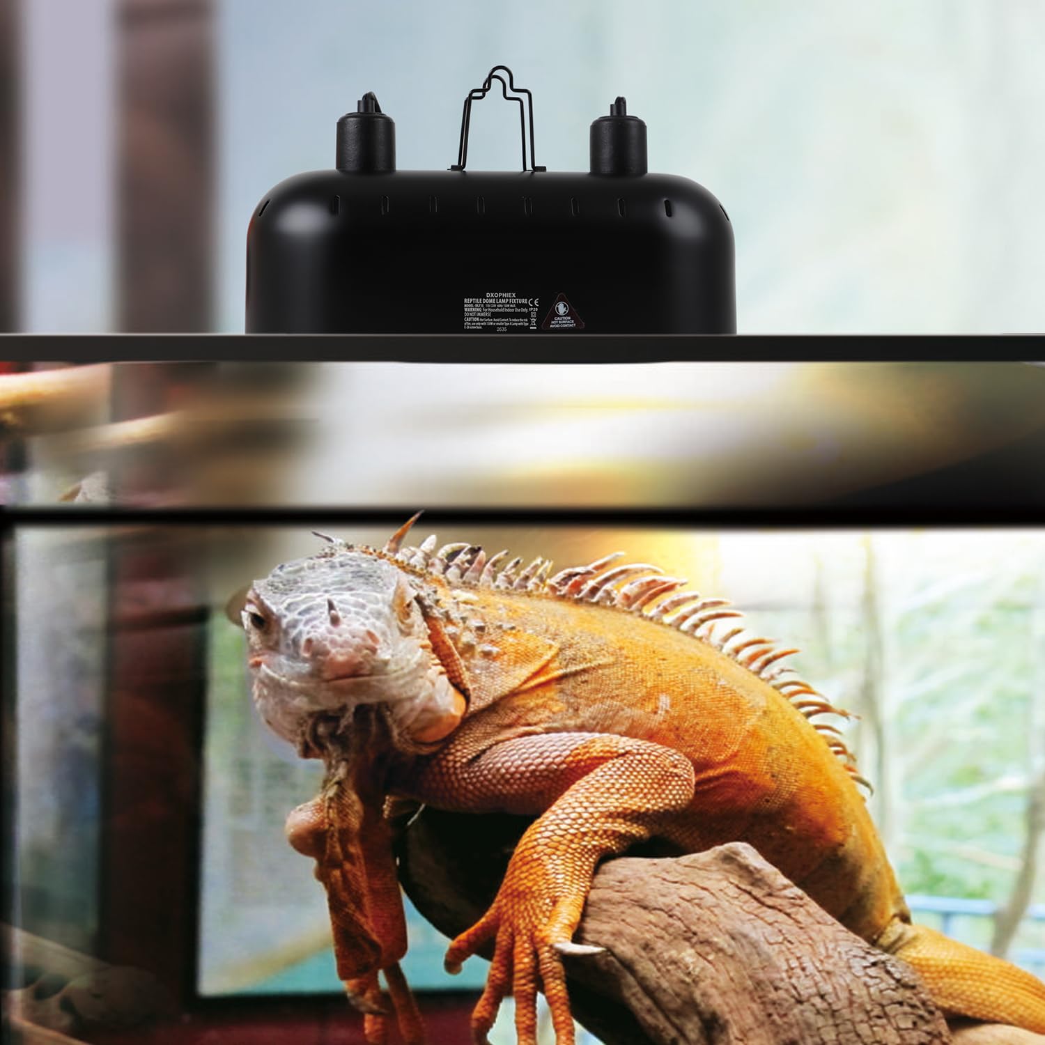 Dxophiex 15Inch Dual Reptile Light Fixture, Max 150W Dual Reptile Heat Lamp Fixture With 100W Uva Uvb Sun Lamp&Ceramic Heat Emitter,Double Dome Lamp Fixture For Reptile Terrarium And Tortoise Habitat