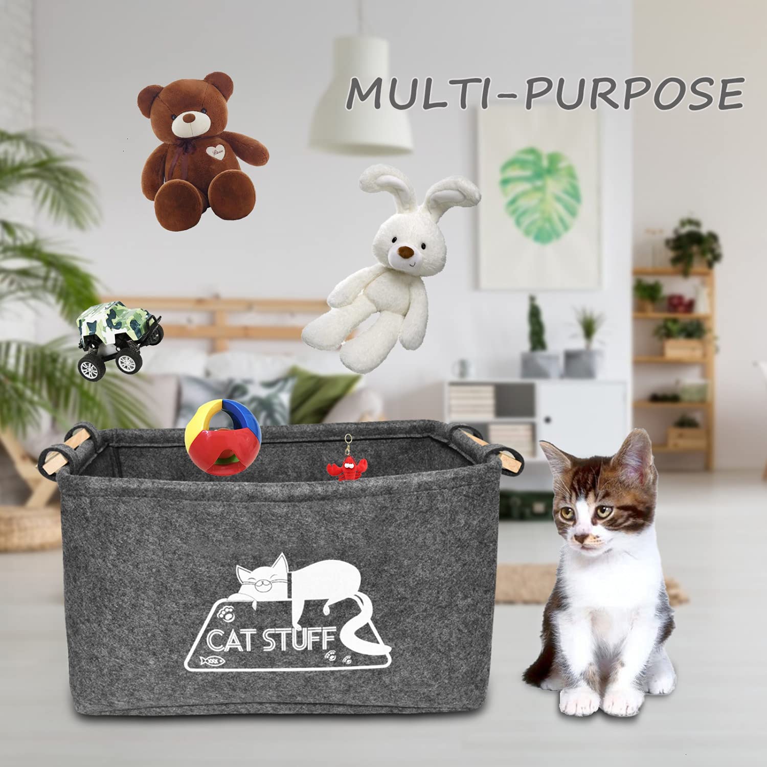 Vumdua Cat Toy Box, Cat Toy Storage Basket With Handles, Felt Pet Toy Basket Pet Supplies Storage Bin, Perfect For Organizing Cat Toys And Accessories