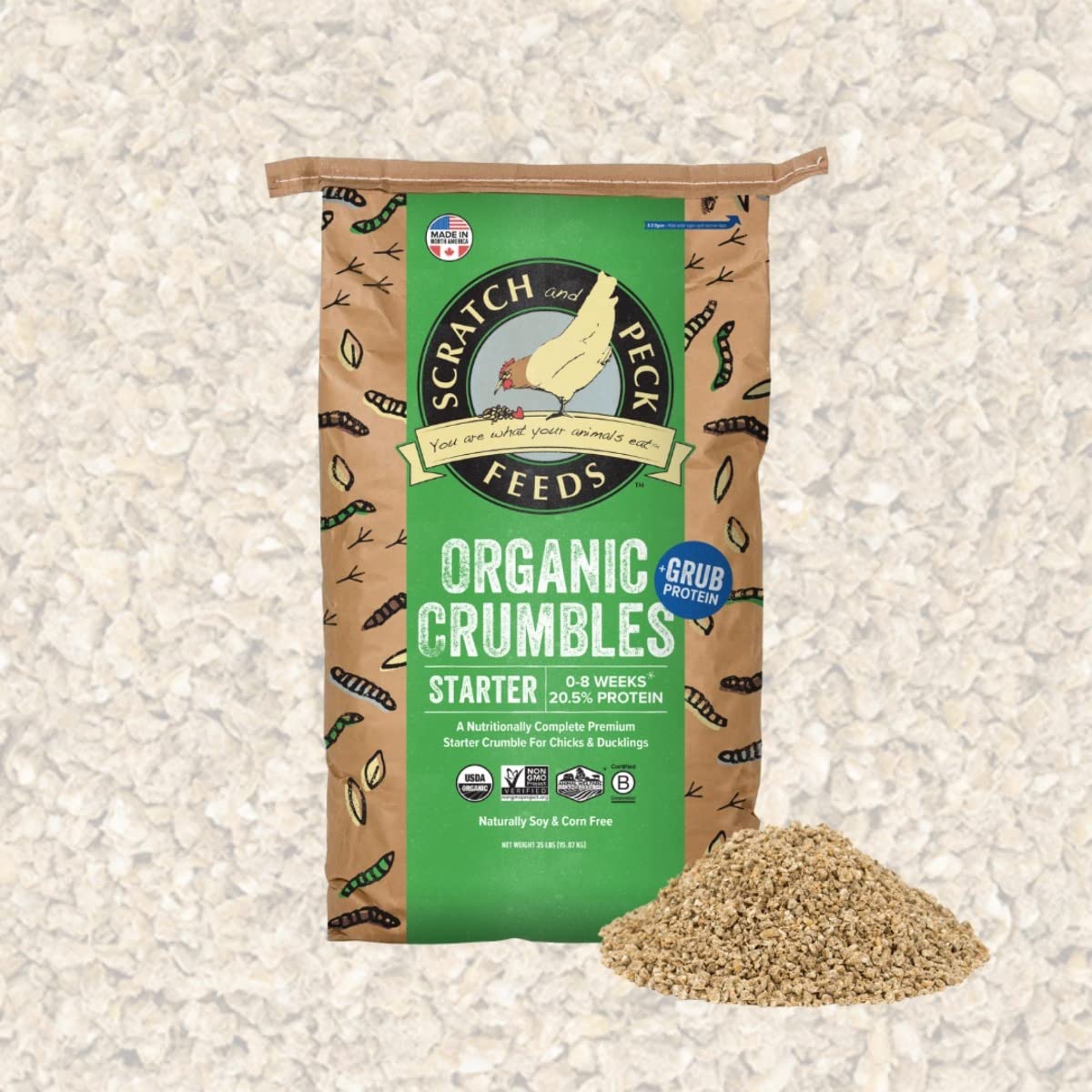 Scratch and Peck Feeds Whole Grain Starter Crumbles Chicken and Duck Feed - 25 lbs Bag - Corn-Free and Soy-Free - 20.5% Protein,