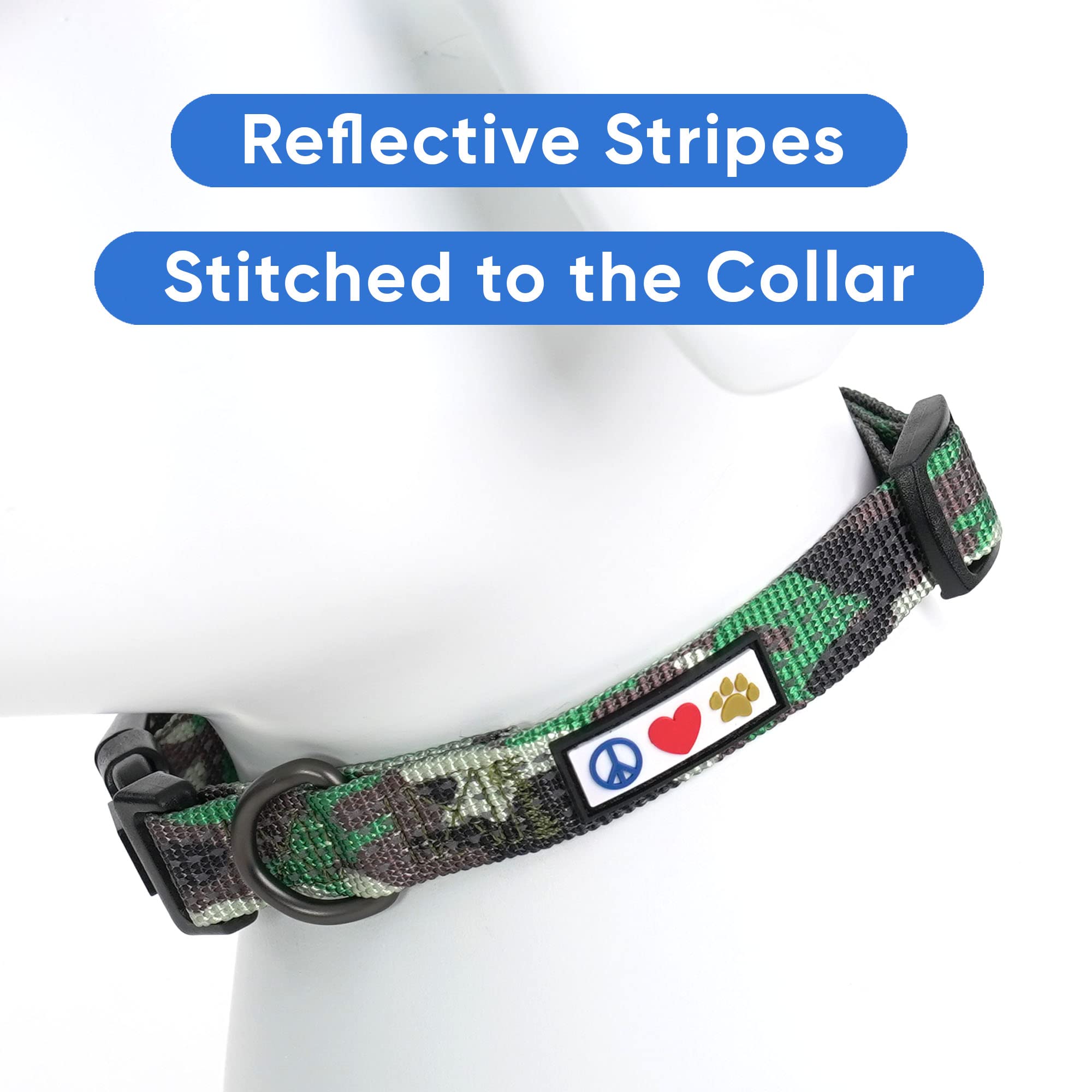 Pawtitas Reflective Dog Collar With Stitching Reflective Thread | Reflective Dog Collar With Buckle Adjustable And Better Training Great Collar For Medium Dogs - Green Camo Collar