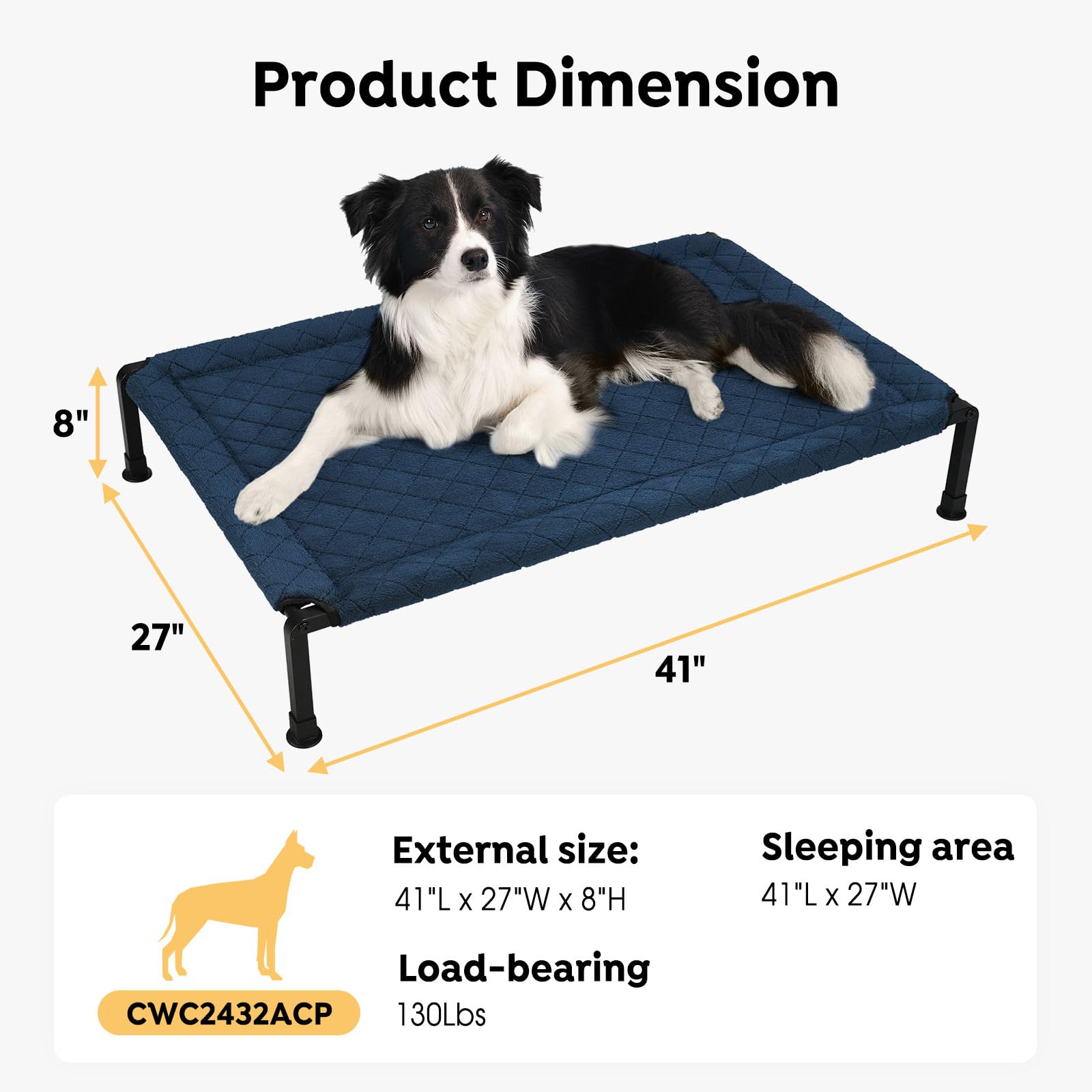 Veehoo Warm Plush Elevated Dog Bed, Raised Pet Cot With Heavy Duty Frame, Non-Slip Silicon Feet, Washable & Breathable Dog Cot B