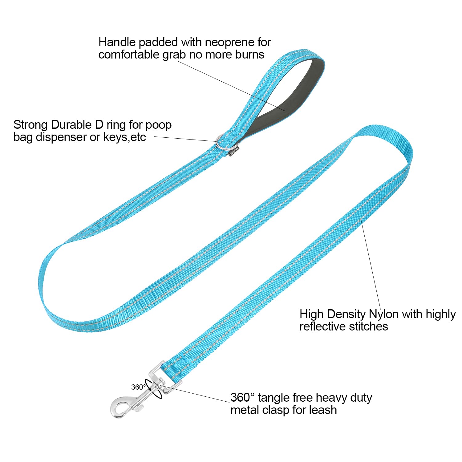 Usunyvora Reflective Nylon Dog Leash For Walking,Strong Dog Leash With Padded Handle For Medium And Large Dogs,4 Ft,Sky Blue