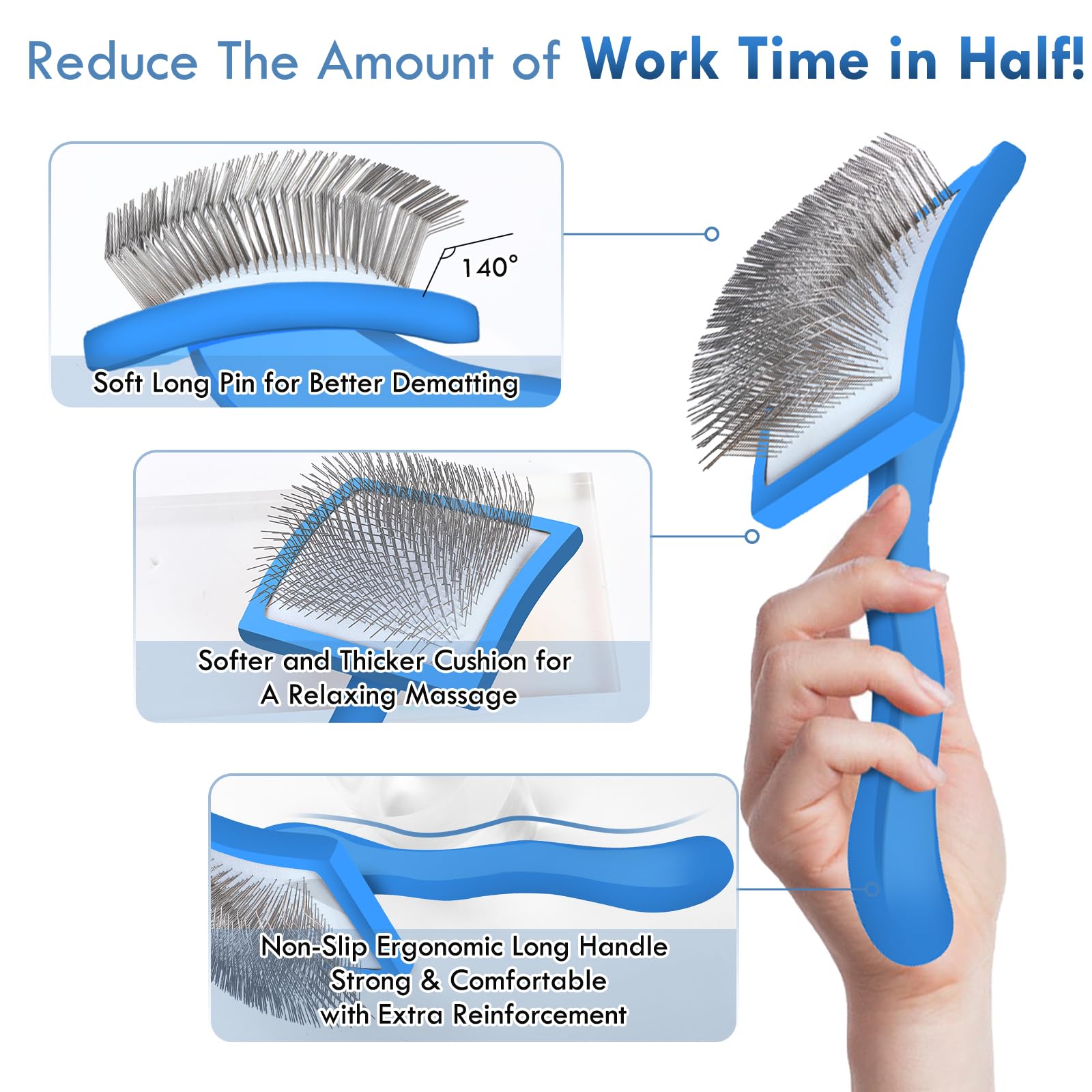 COZYGIFT Blue Slicker Brush for Medium to Large Pets - Long Pin Grooming Tool Removes Loose Hair, Tangles and Knots, Includes Fr