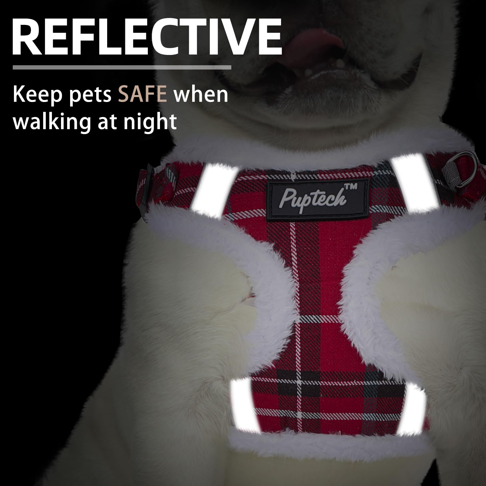 PUPTECK No Pull Dog Harness and Leash Set Reflective No Choke Step in Puppy Halter for XS Small and Medium Sized Dogs, Red Plaid