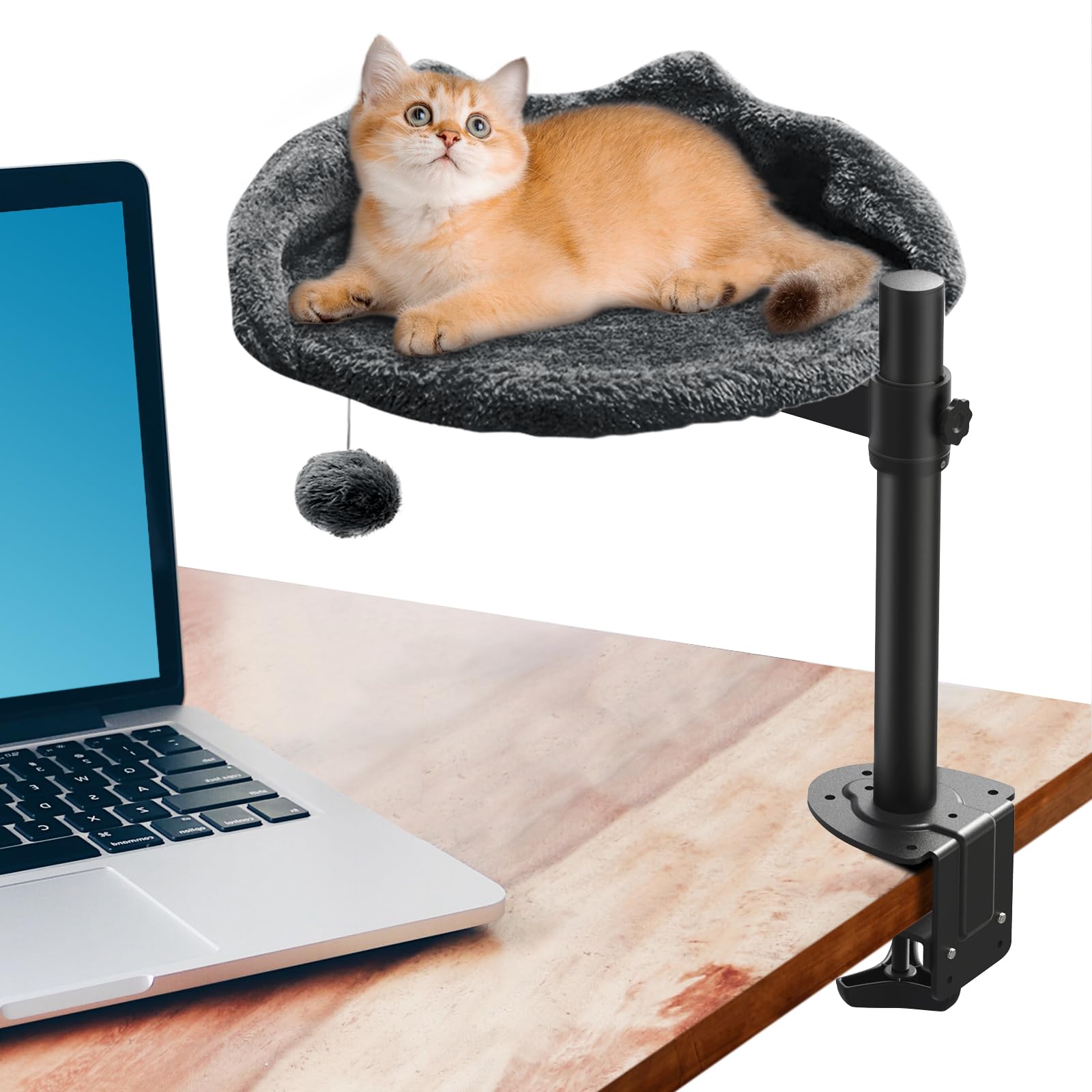 Sgreatiny Cat Desk Bed With Adjustable Steel Frame - Faux Fur Fabric Elevated Bed For Indoor - Multi-Functional Pet Cats Mount,F