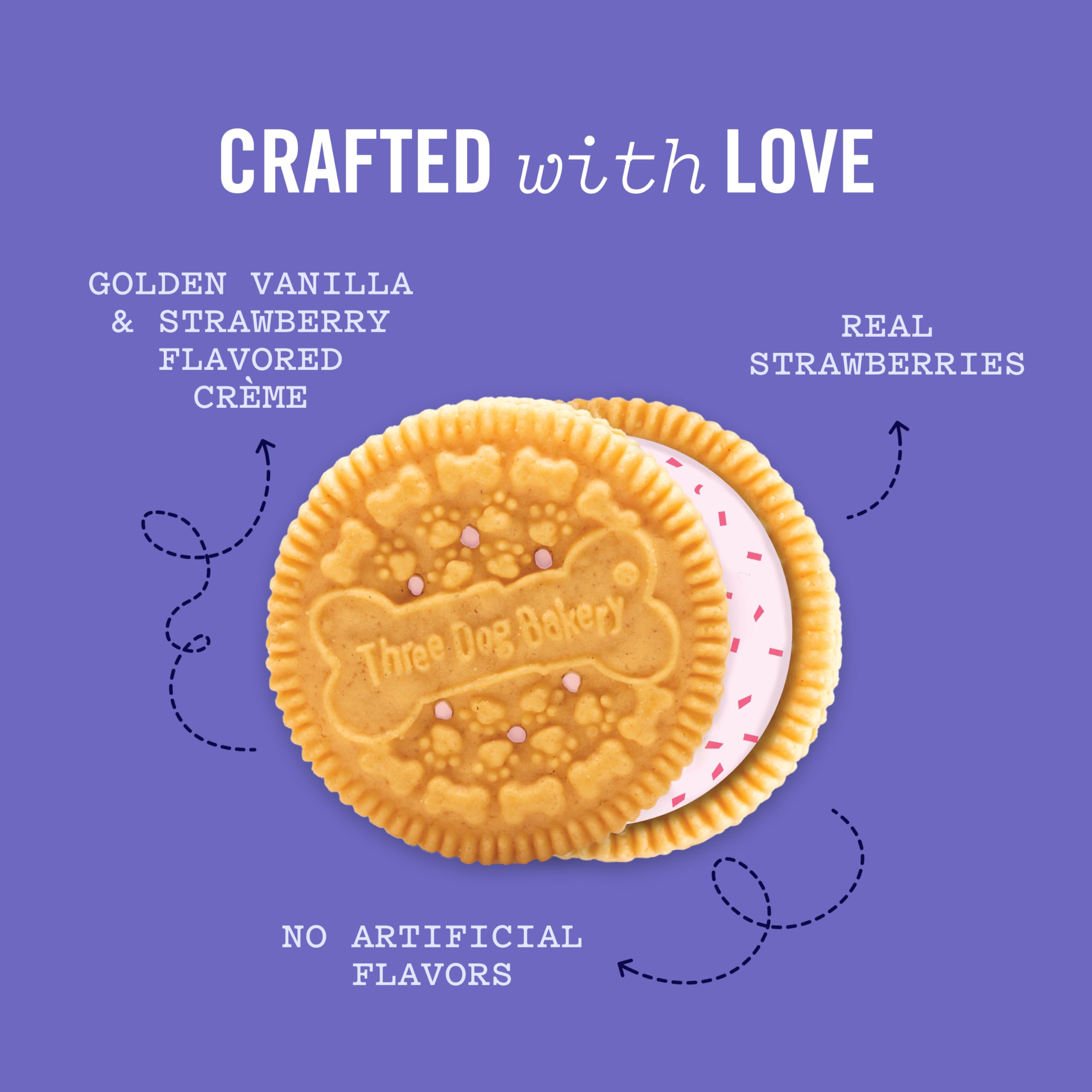 Three Dog Bakery Strawberry Shortcake Lickn Crunch! Sandwich - Puppy Cookies with Lickable Strawberry Cr  me, Bakery Treats, Do